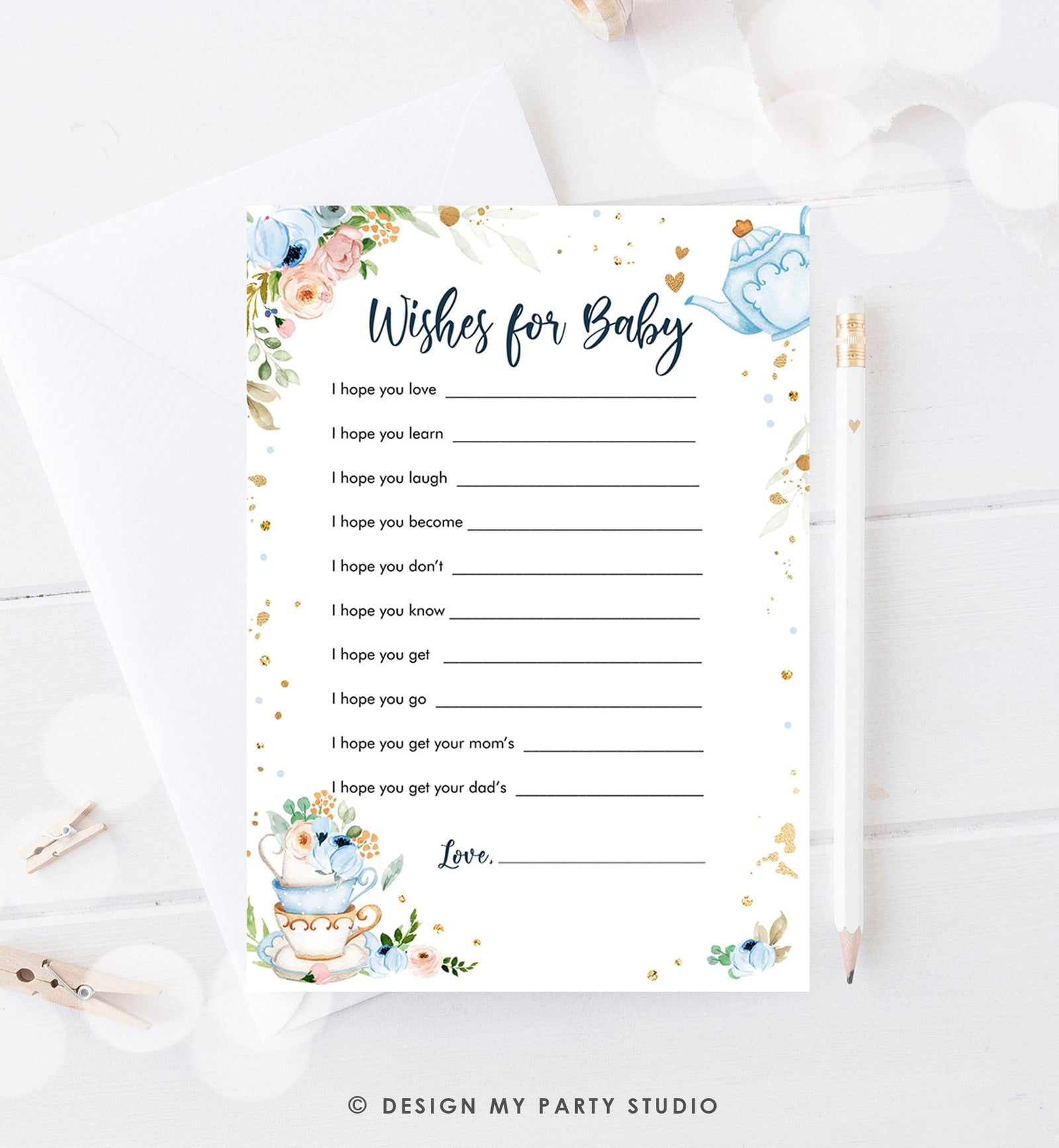 Editable Wishes for Baby Baby Shower Game Advice for Parents Tea Party Baby is Brewing Game Shower Activity Digital Template Printable 0349