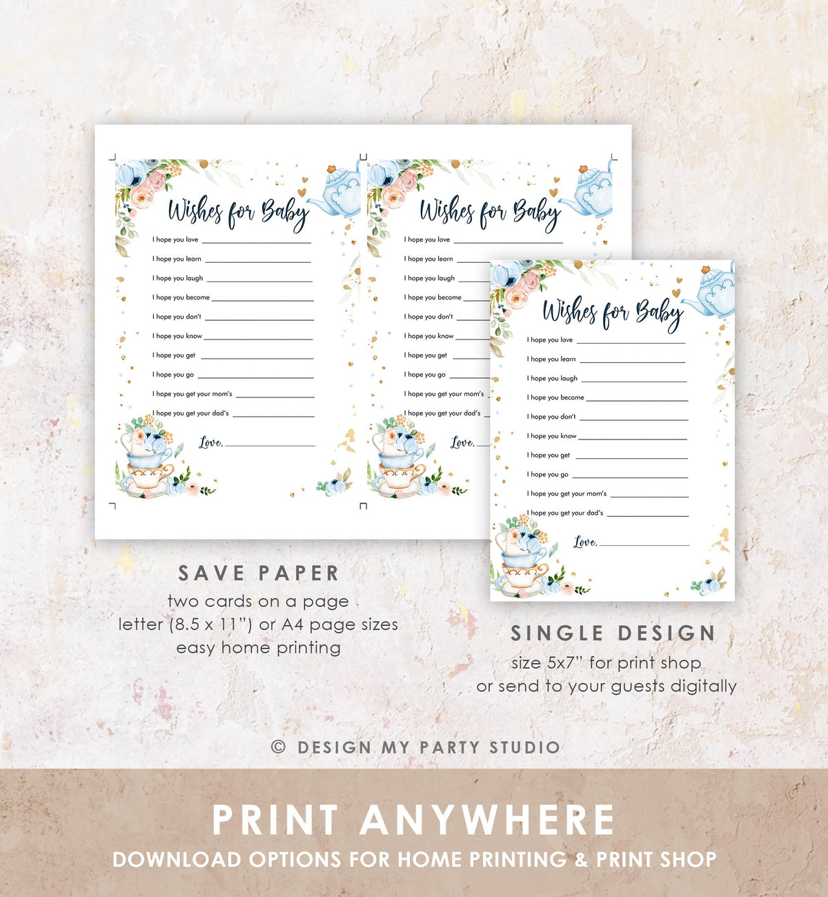 Editable Wishes for Baby Baby Shower Game Advice for Parents Tea Party Baby is Brewing Game Shower Activity Digital Template Printable 0349