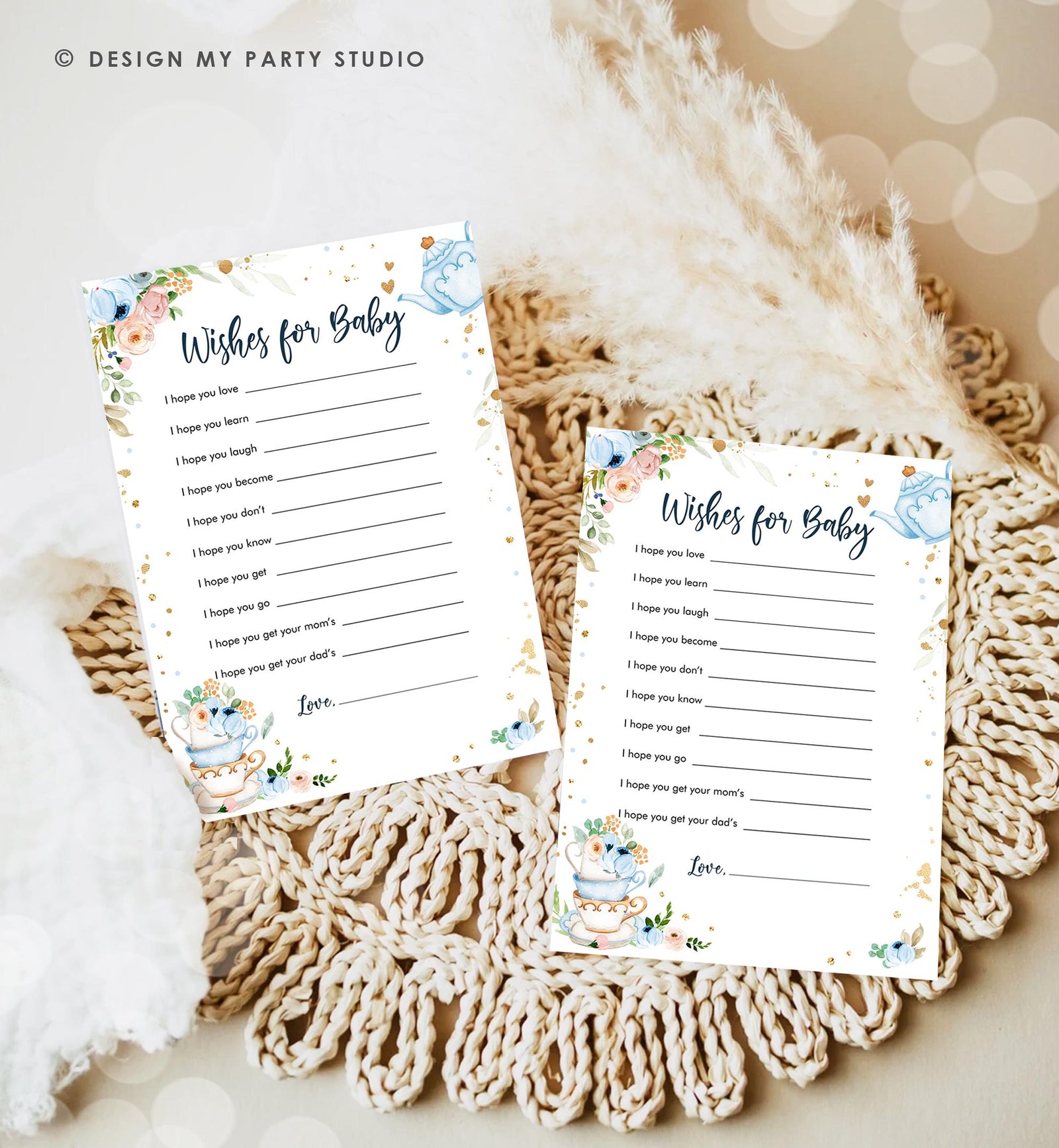 Editable Wishes for Baby Baby Shower Game Advice for Parents Tea Party Baby is Brewing Game Shower Activity Digital Template Printable 0349