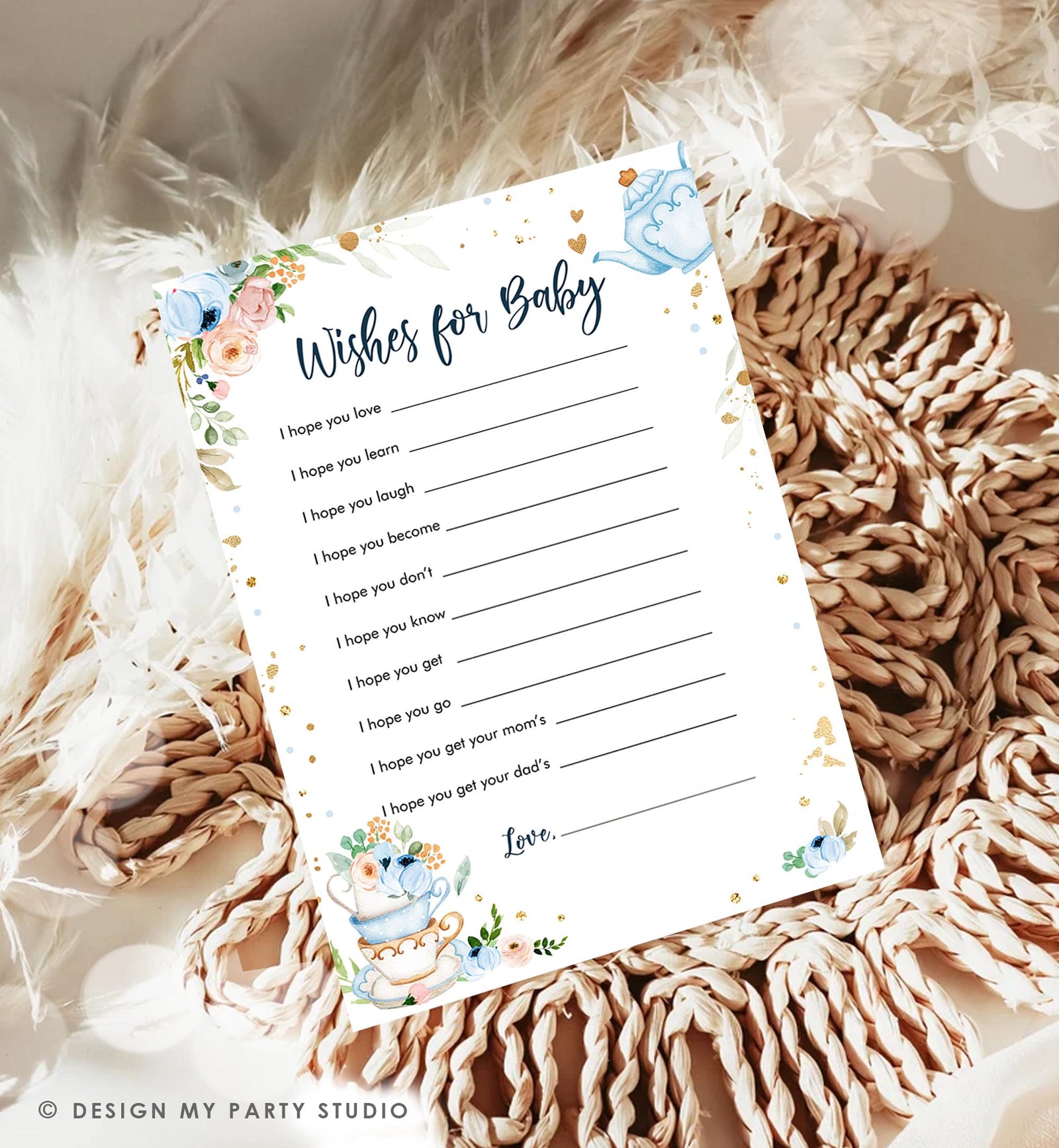 Editable Wishes for Baby Baby Shower Game Advice for Parents Tea Party Baby is Brewing Game Shower Activity Digital Template Printable 0349
