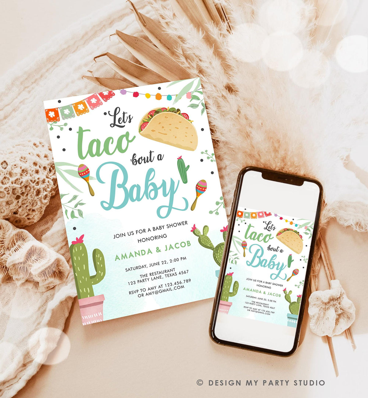 Editable Taco Bout a Baby Shower Invitation Boy Cactus Mexican Fiesta Baby Shower Taco Digital Download Evite Template Printable 0254