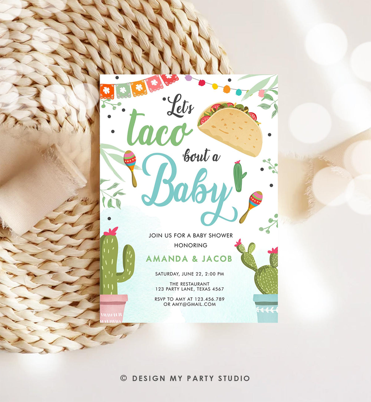 Editable Taco Bout a Baby Shower Invitation Boy Cactus Mexican Fiesta Baby Shower Taco Digital Download Evite Template Printable 0254