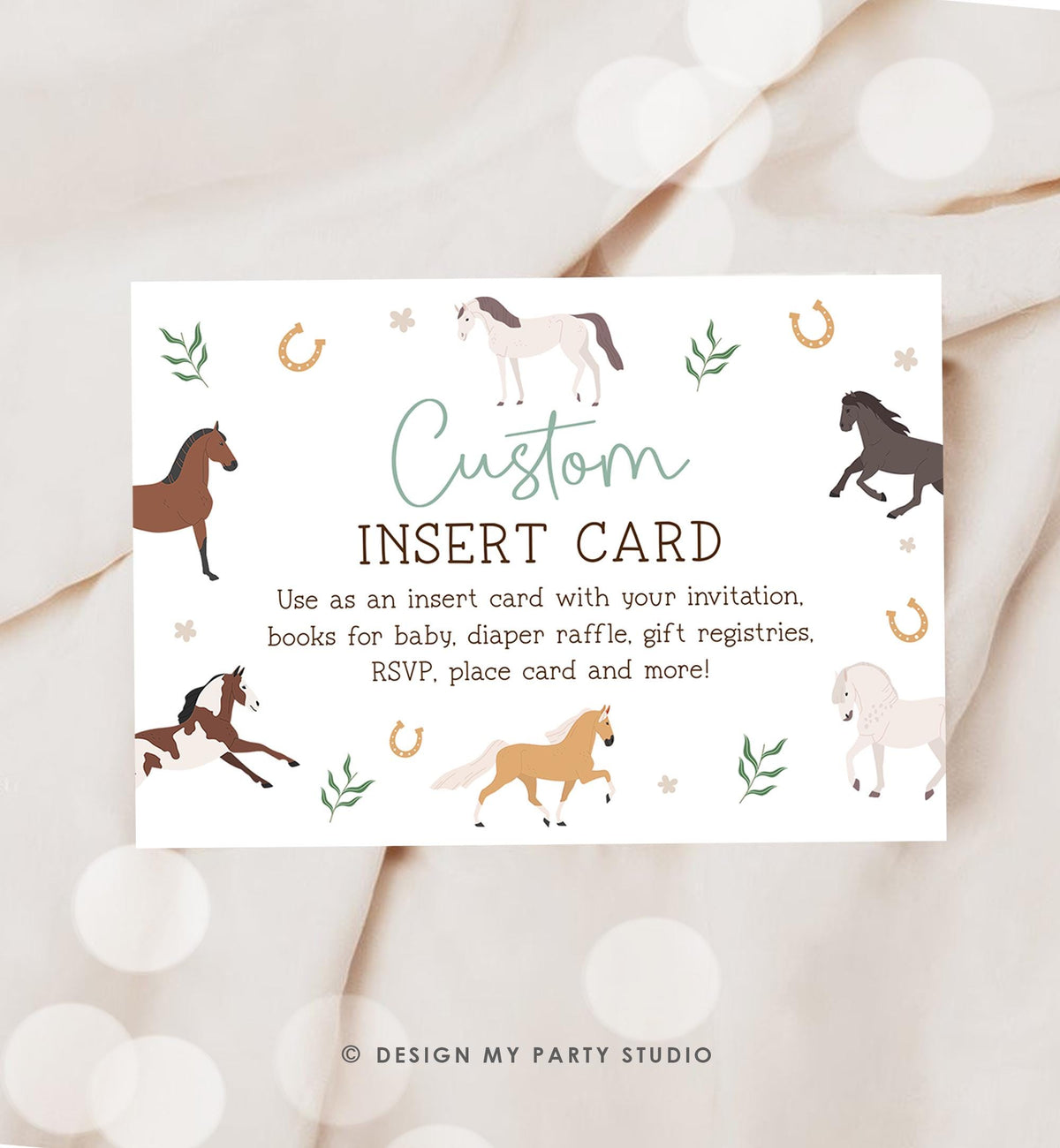 Editable Horse Insert Note Card Books for Baby RSVP Thank You Gift Registries Birthday Baby Shower Digital Template Printable 0513