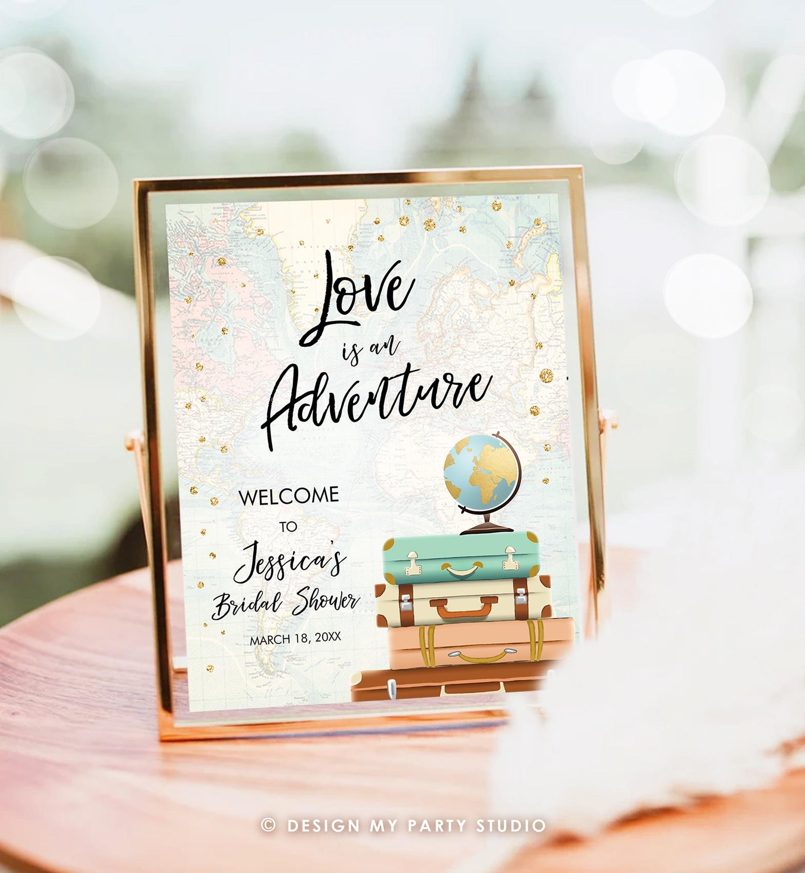 Editable Love is an Adventure Welcome Sign Bridal Shower Wedding Traveling Around the World Travel Decor Digital Template Printable 0263