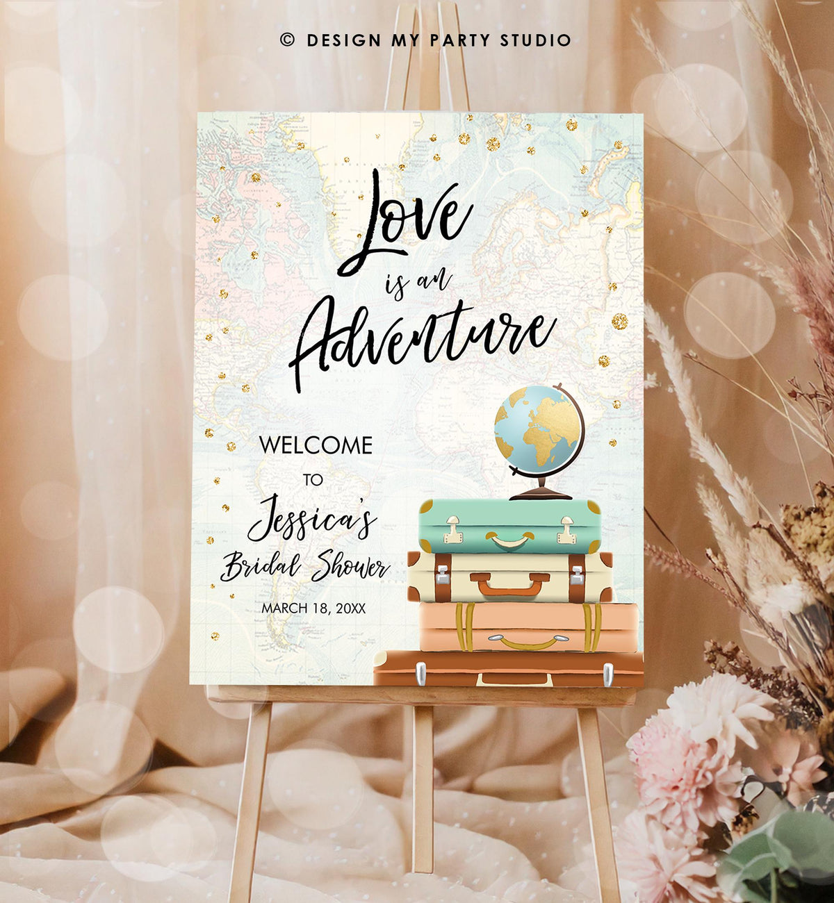 Editable Love is an Adventure Welcome Sign Bridal Shower Wedding Traveling Around the World Travel Decor Digital Template Printable 0263