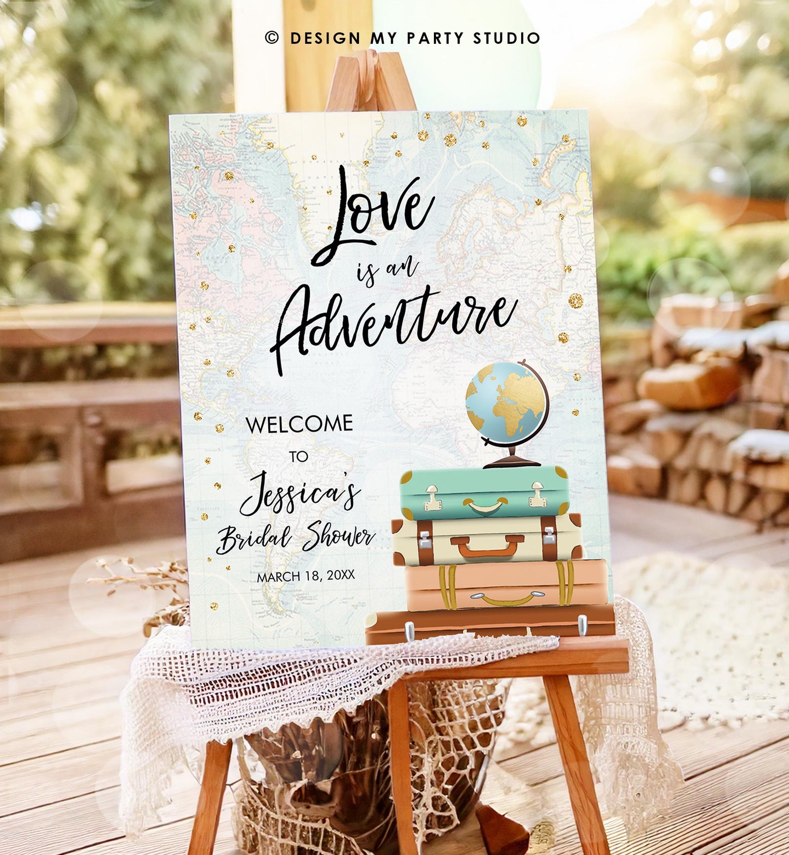Editable Love is an Adventure Welcome Sign Bridal Shower Wedding Traveling Around the World Travel Decor Digital Template Printable 0263