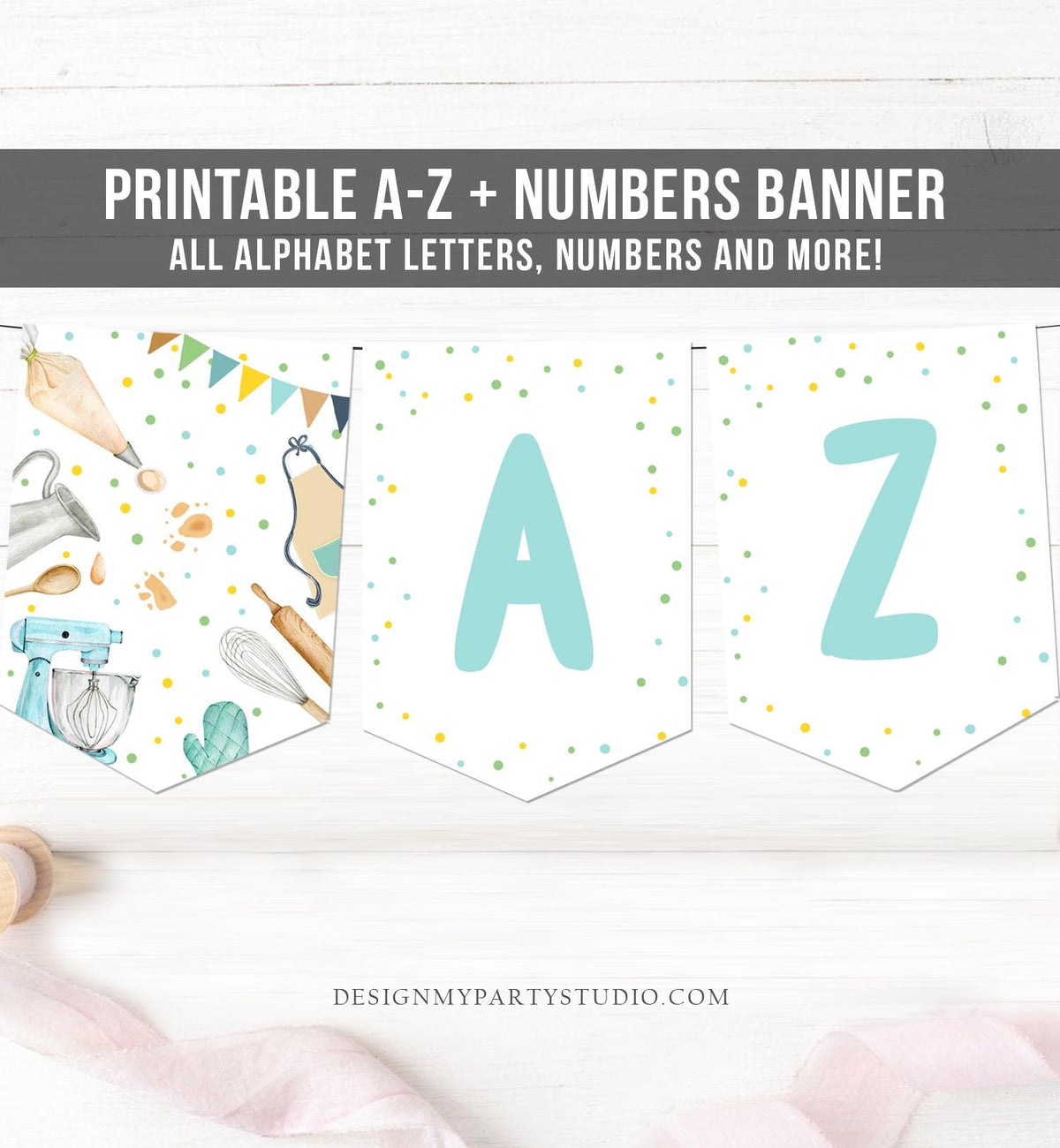 Baking Alphabet Birthday Banner A-Z Boy Little Chef Cooking Kitchen Party Decoration Instant Digital Download Printable 0364