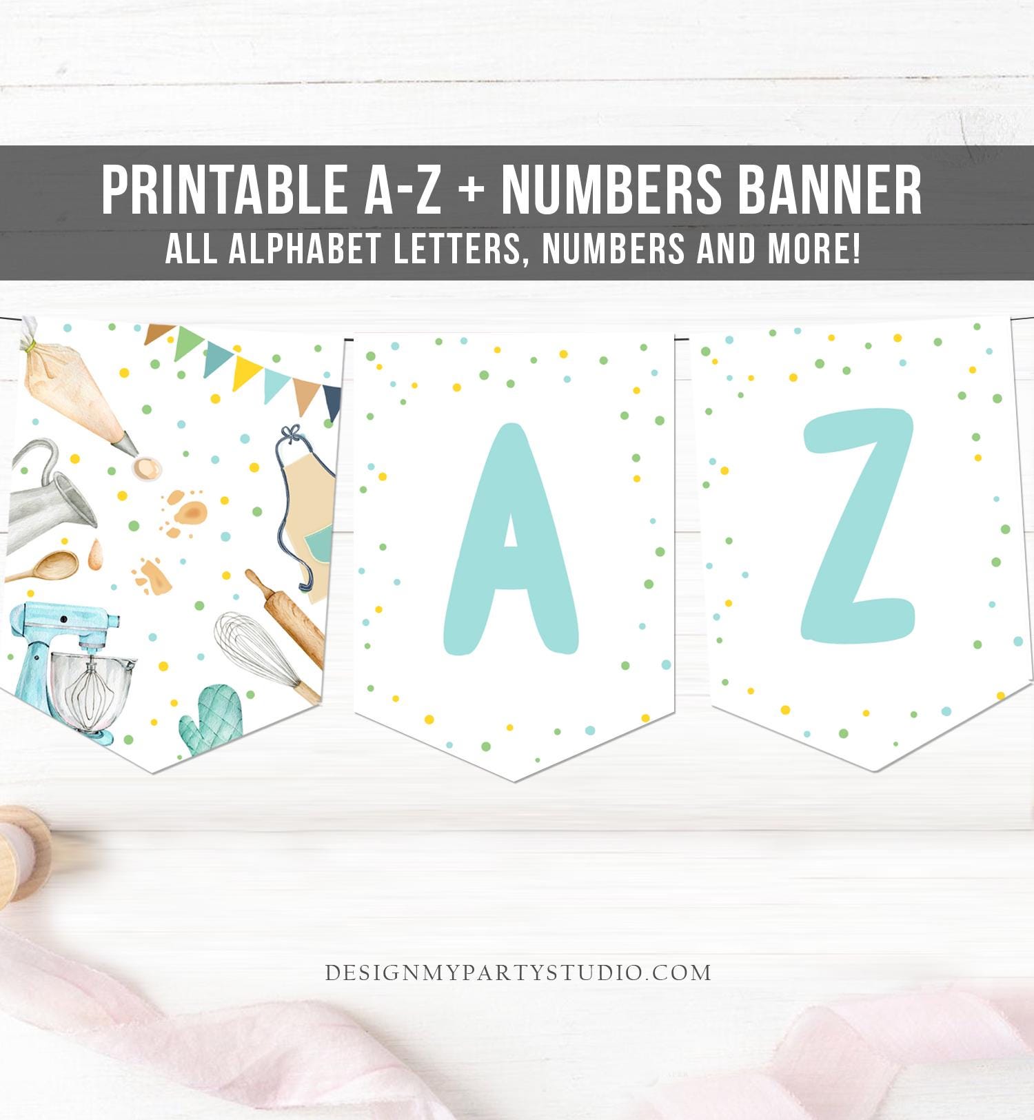 Baking Alphabet Birthday Banner A-Z Boy Little Chef Cooking Kitchen Party Decoration Instant Digital Download Printable 0364