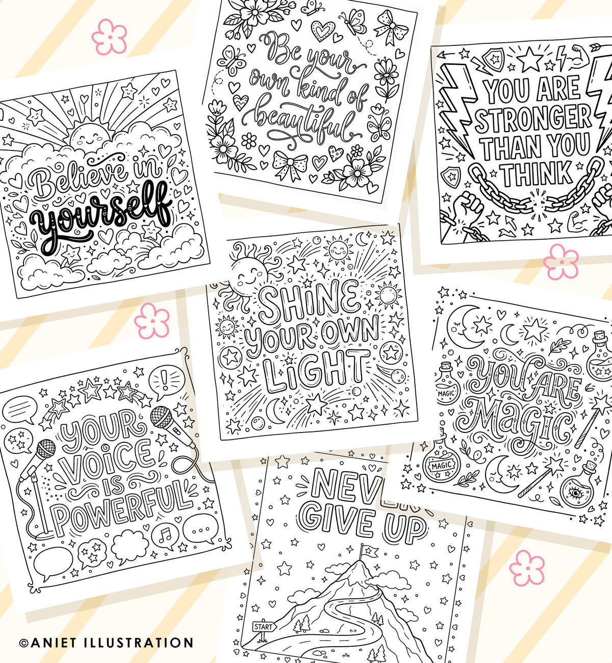 Affirmation Coloring Pages for Kids Teens Adults Stress Relief Inspirational 10 pages PDF Digital Coloring Printable Instant Download 0547