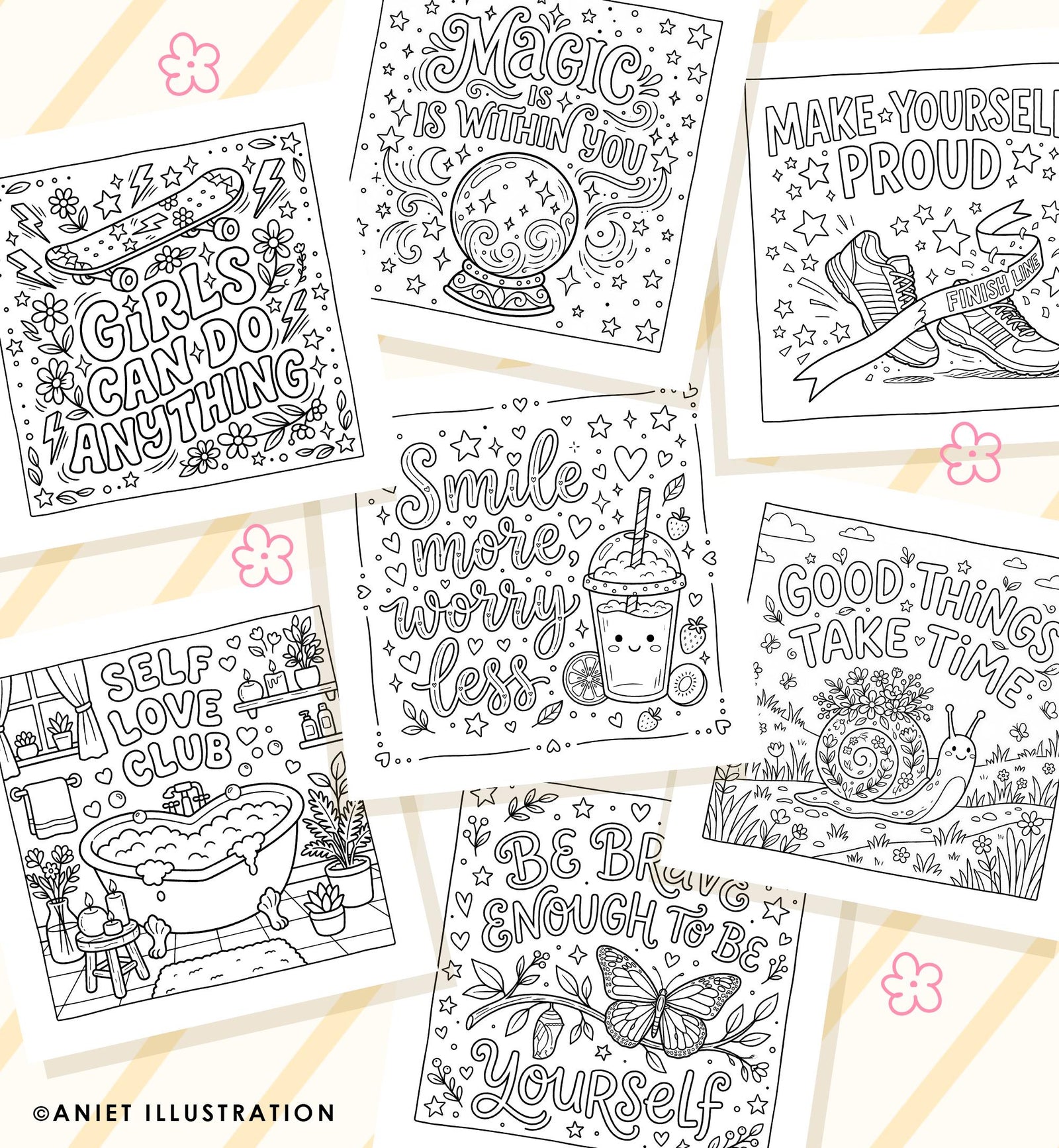 Affirmation Coloring Pages for Kids Teens Adults Stress Relief Inspirational 10 pages PDF Digital Coloring Printable Instant Download 0547