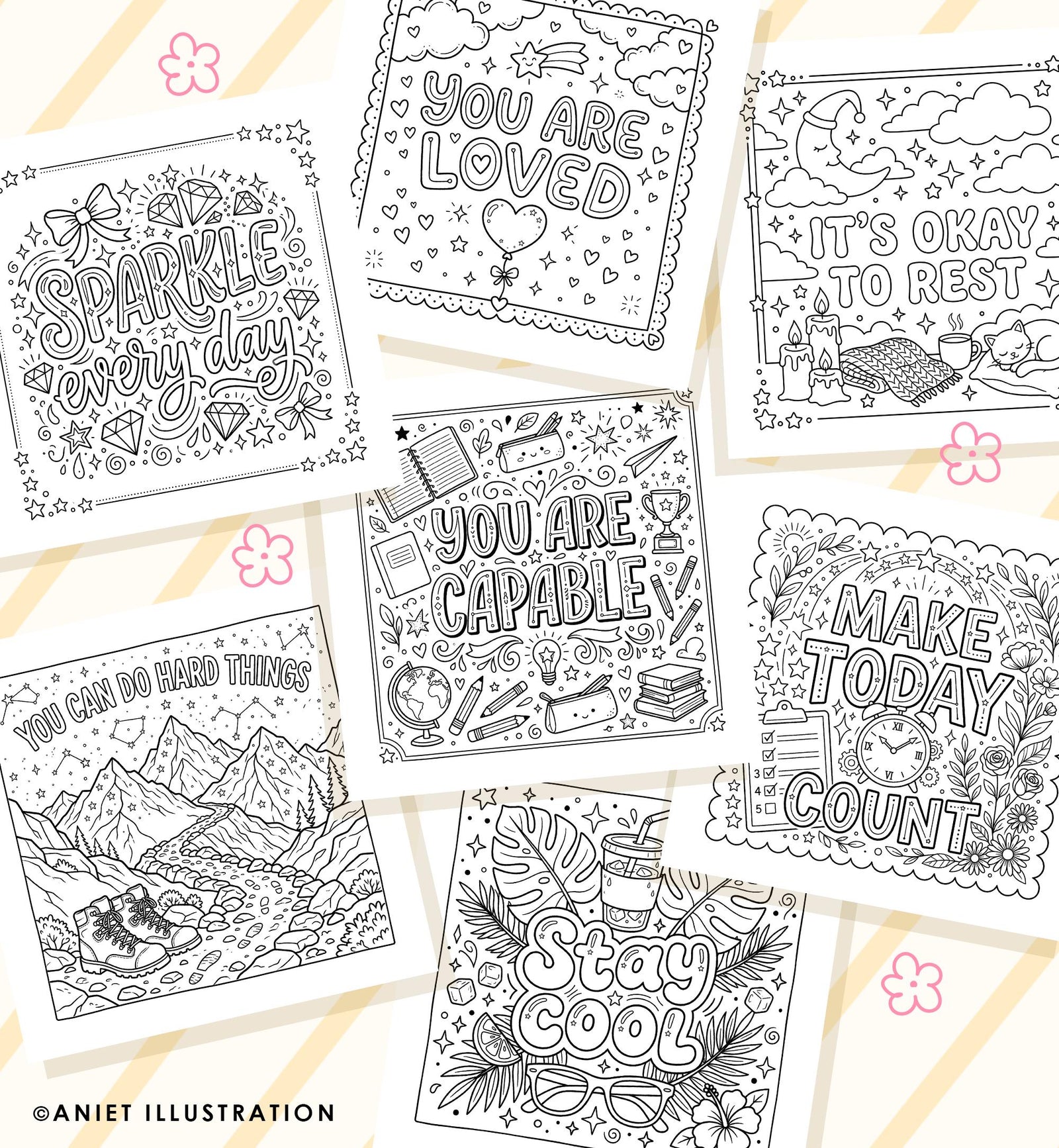Affirmation Coloring Pages for Kids Teens Adults Stress Relief Inspirational 10 pages PDF Digital Coloring Printable Instant Download 0547