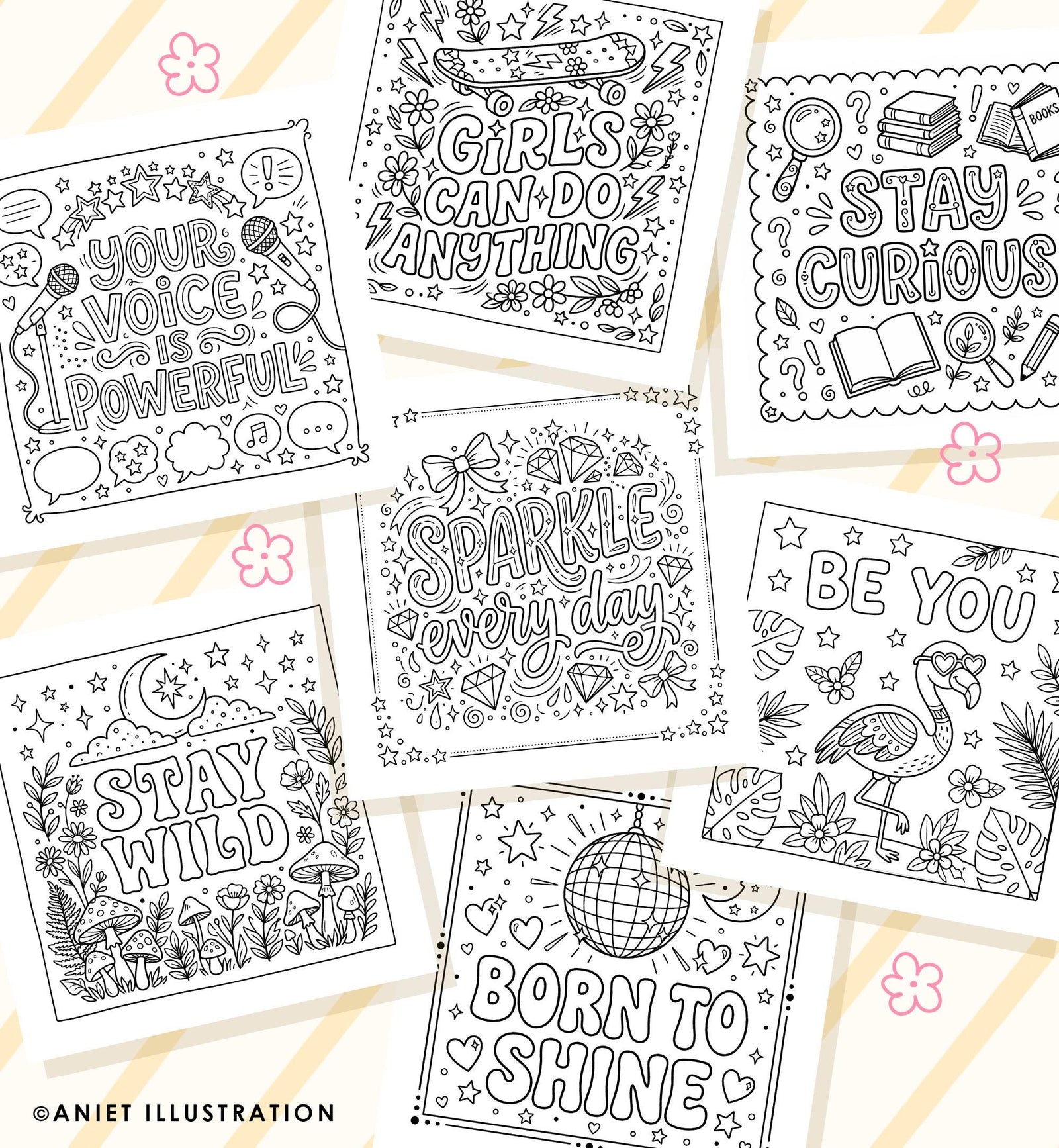 40 Girl Power Affirmation Coloring Pages for Kids Adults Stress Relief Inspirational PDF Digital Coloring Printable Instant Download 0547