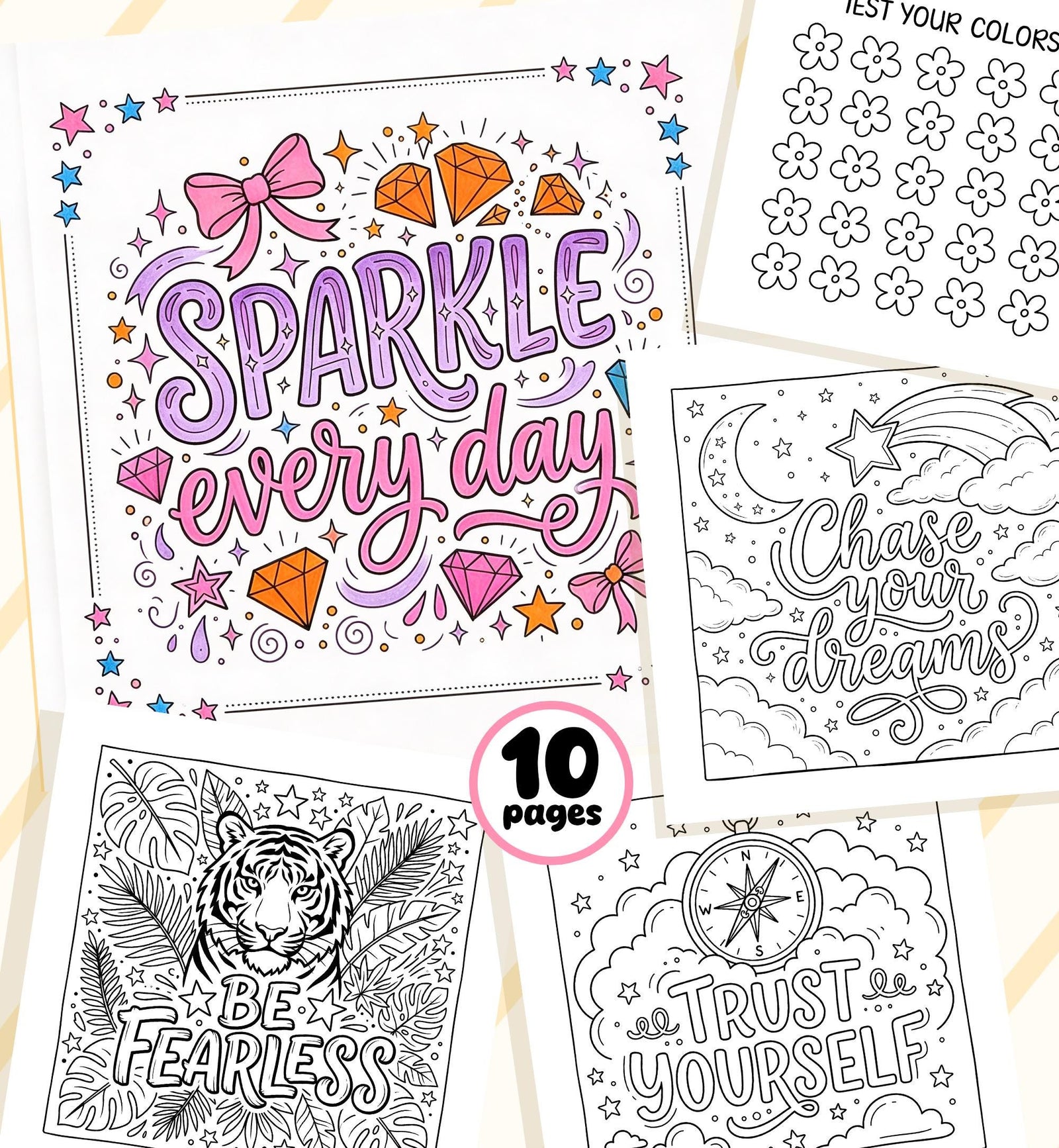 Affirmation Coloring Pages for Kids Teens Adults Stress Relief Inspirational 10 pages PDF Digital Coloring Printable Instant Download 0547