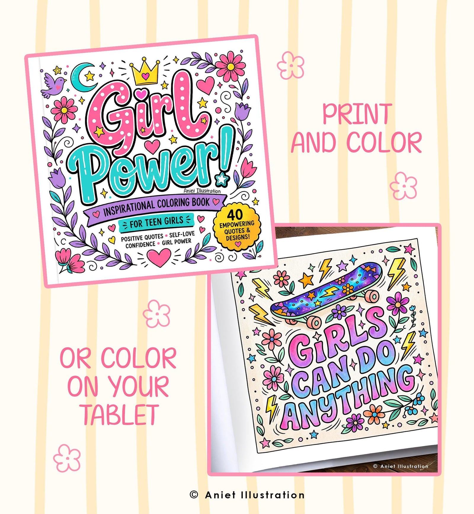 40 Girl Power Affirmation Coloring Pages for Kids Adults Stress Relief Inspirational PDF Digital Coloring Printable Instant Download 0547