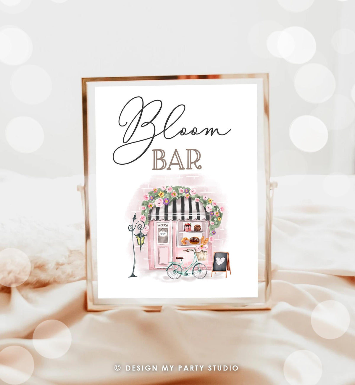 Paris Bloom Bar Sign Parisian Baby Shower Game French Patisserie Parisian Eiffel Tower Pink Floral Digital Download Printable 0441