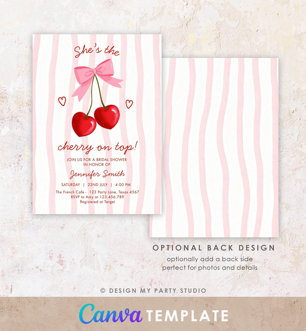 Editable Cherry on Top Bridal Shower Invitation Couples Sweet Bridal Shower Mon Cherri Digital Download Canva Template Printable 0572
