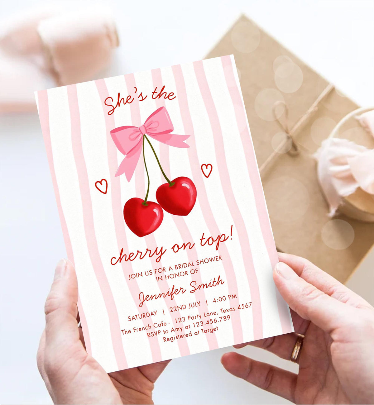 Editable Cherry on Top Bridal Shower Invitation Couples Sweet Bridal Shower Mon Cherri Digital Download Canva Template Printable 0572
