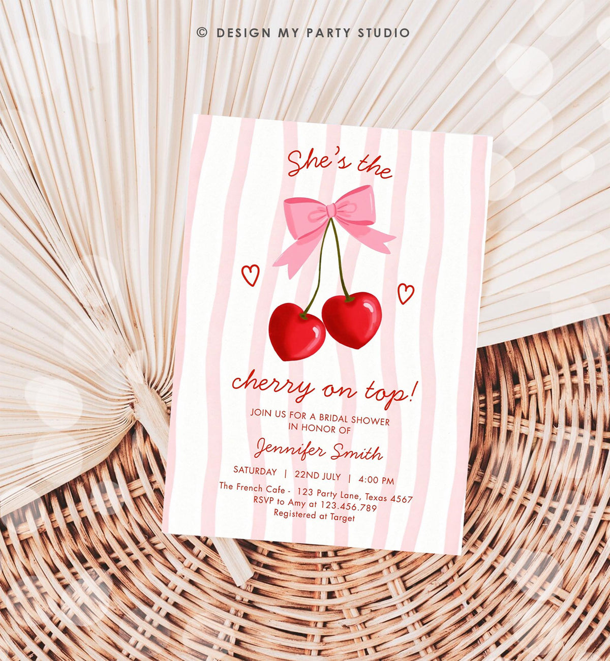 Editable Cherry on Top Bridal Shower Invitation Couples Sweet Bridal Shower Mon Cherri Digital Download Canva Template Printable 0572