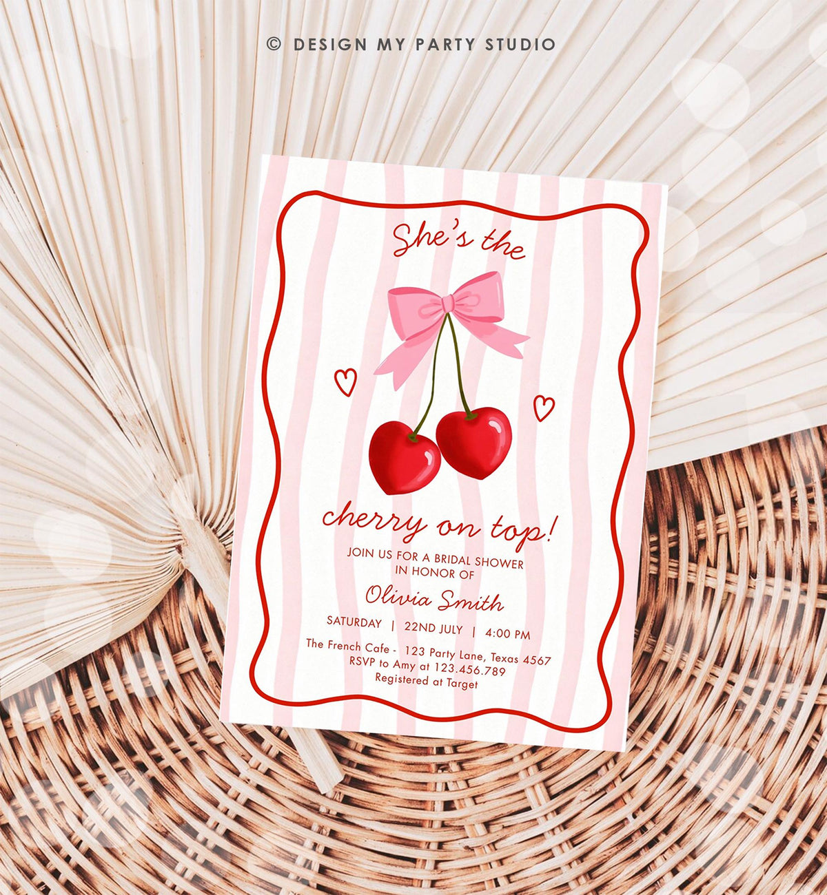 Editable Cherry on Top Bridal Shower Invitation Couples Sweet Bridal Shower Mon Cherri Digital Download Canva Template Printable 0572