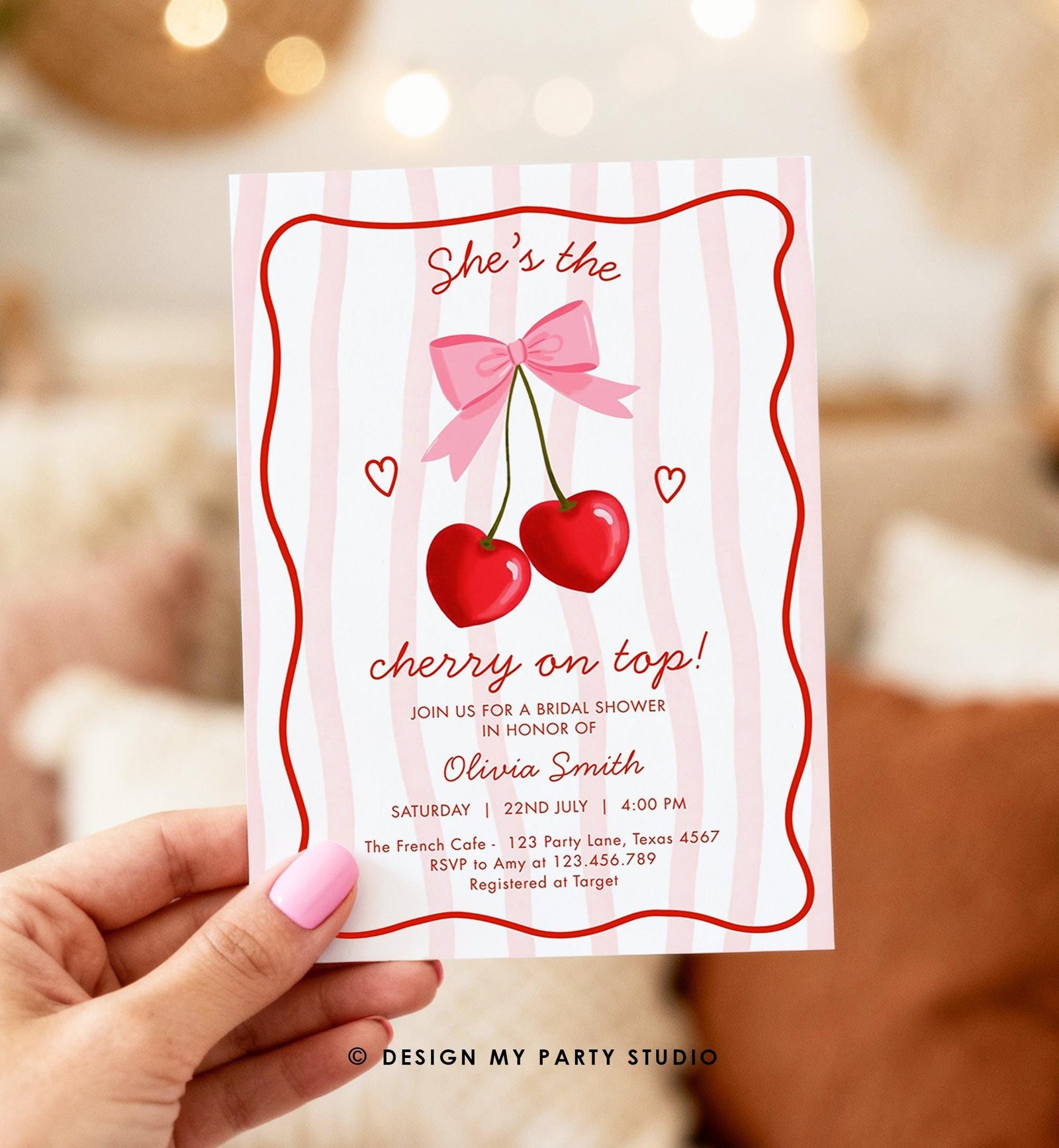 Editable Cherry on Top Bridal Shower Invitation Couples Sweet Bridal Shower Mon Cherri Digital Download Canva Template Printable 0572
