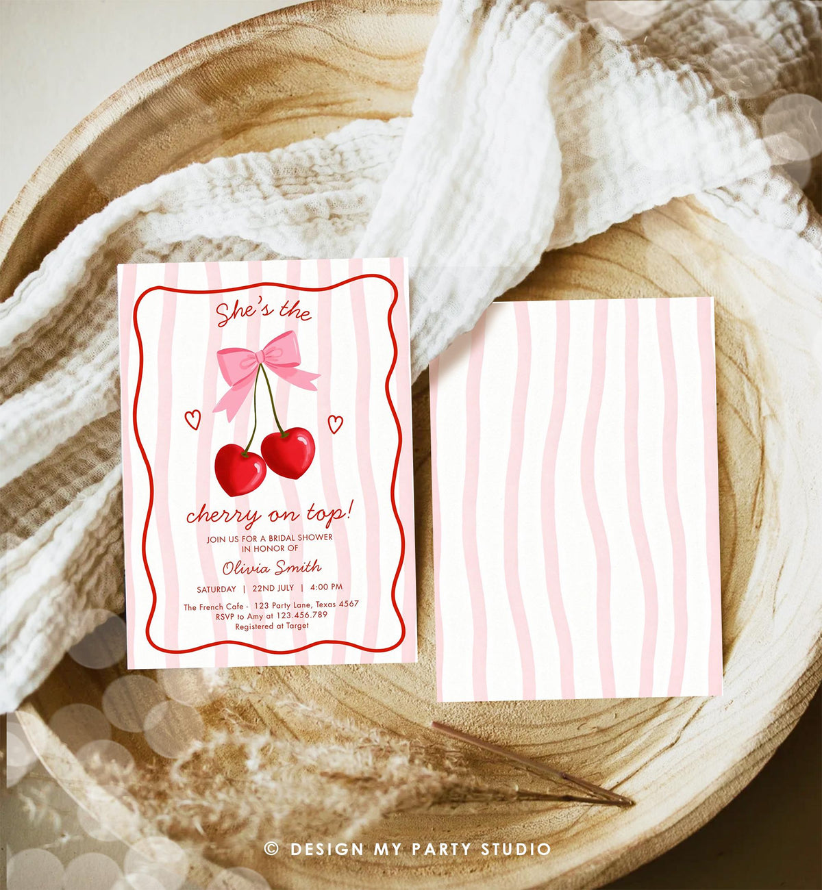 Editable Cherry on Top Bridal Shower Invitation Couples Sweet Bridal Shower Mon Cherri Digital Download Canva Template Printable 0572