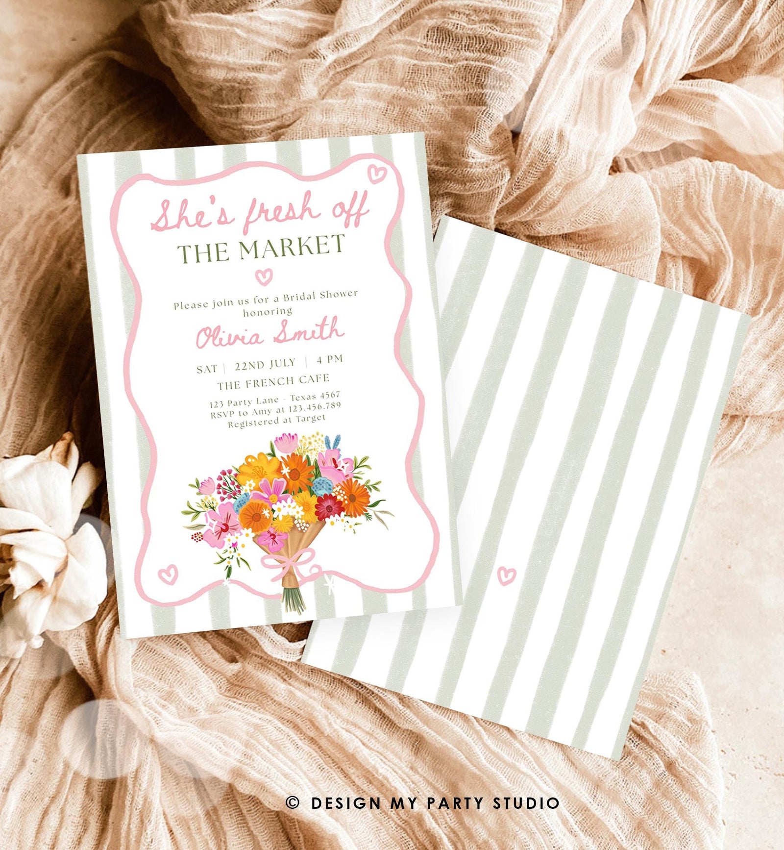 Editable Fresh Off the Market Bridal Shower invitation Farmer's Flower Market Floral Digital Canva Template Instant Download Printable 0573