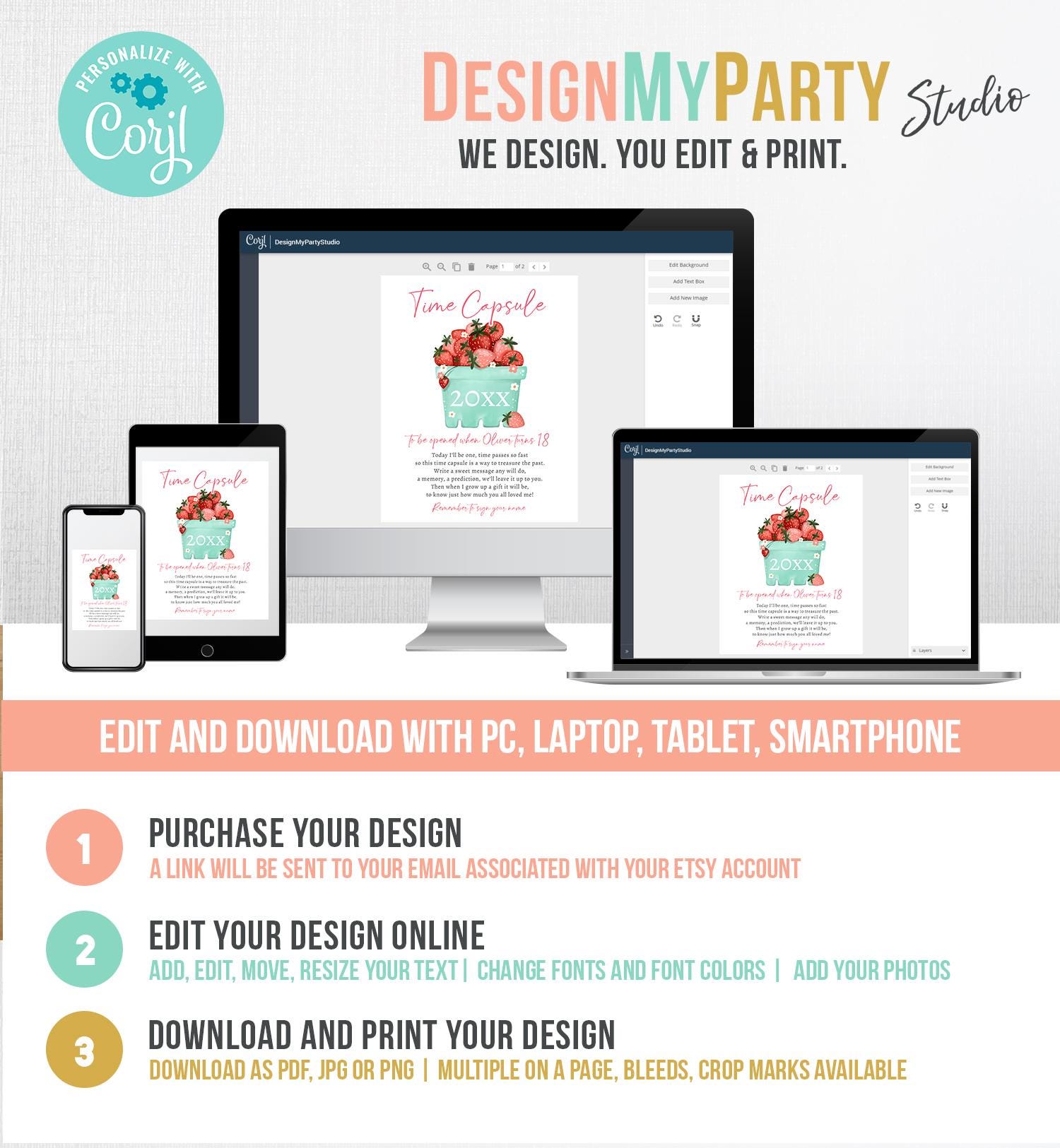 Editable Strawberry Time Capsule First Birthday Party Strawberry Decorations Berry Sweet Berry Sweet Girl Digital Template Printable 0506