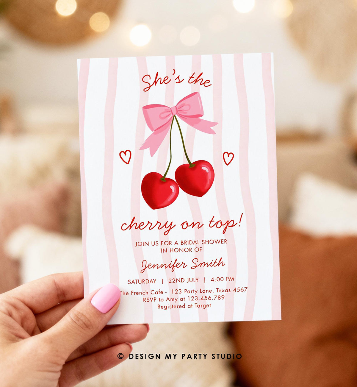 Editable Cherry on Top Bridal Shower Invitation Couples Sweet Bridal Shower Mon Cherri Digital Download Canva Template Printable 0572
