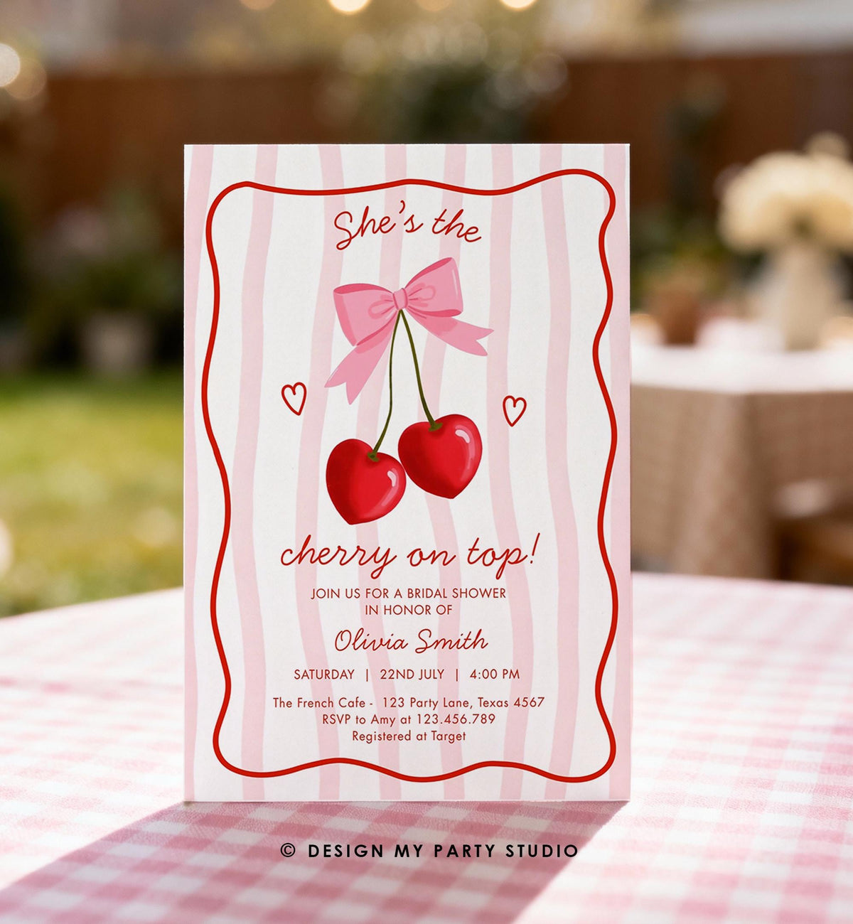 Editable Cherry on Top Bridal Shower Invitation Couples Sweet Bridal Shower Mon Cherri Digital Download Canva Template Printable 0572