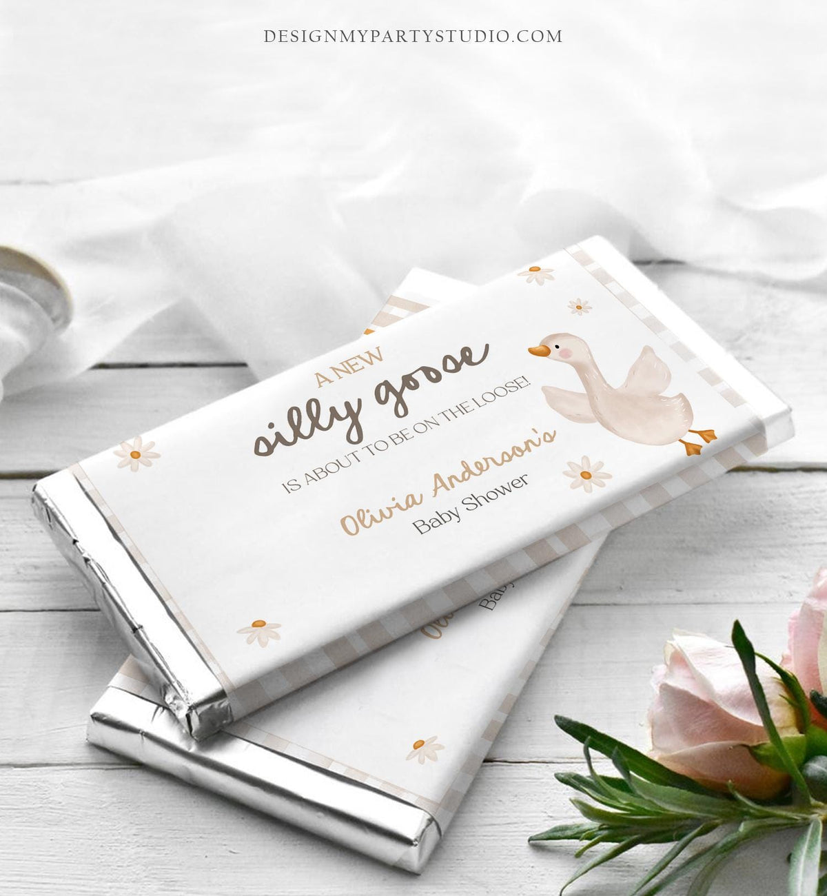 Editable Silly Goose Bar Wrapper Gender Neutral Spring Baby Shower Farm Daisy Birthday Favors Thank You Digital Template Printable 0540