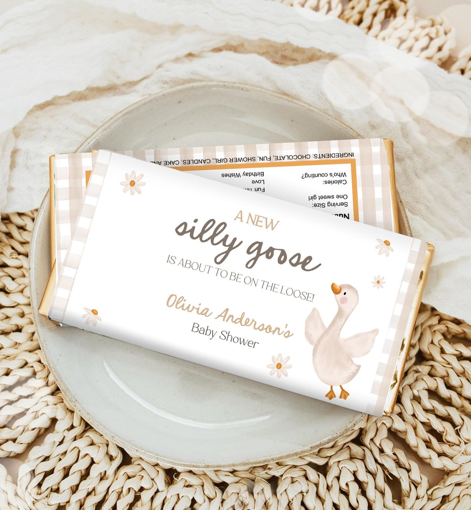 Editable Silly Goose Bar Wrapper Gender Neutral Spring Baby Shower Farm Daisy Birthday Favors Thank You Digital Template Printable 0540