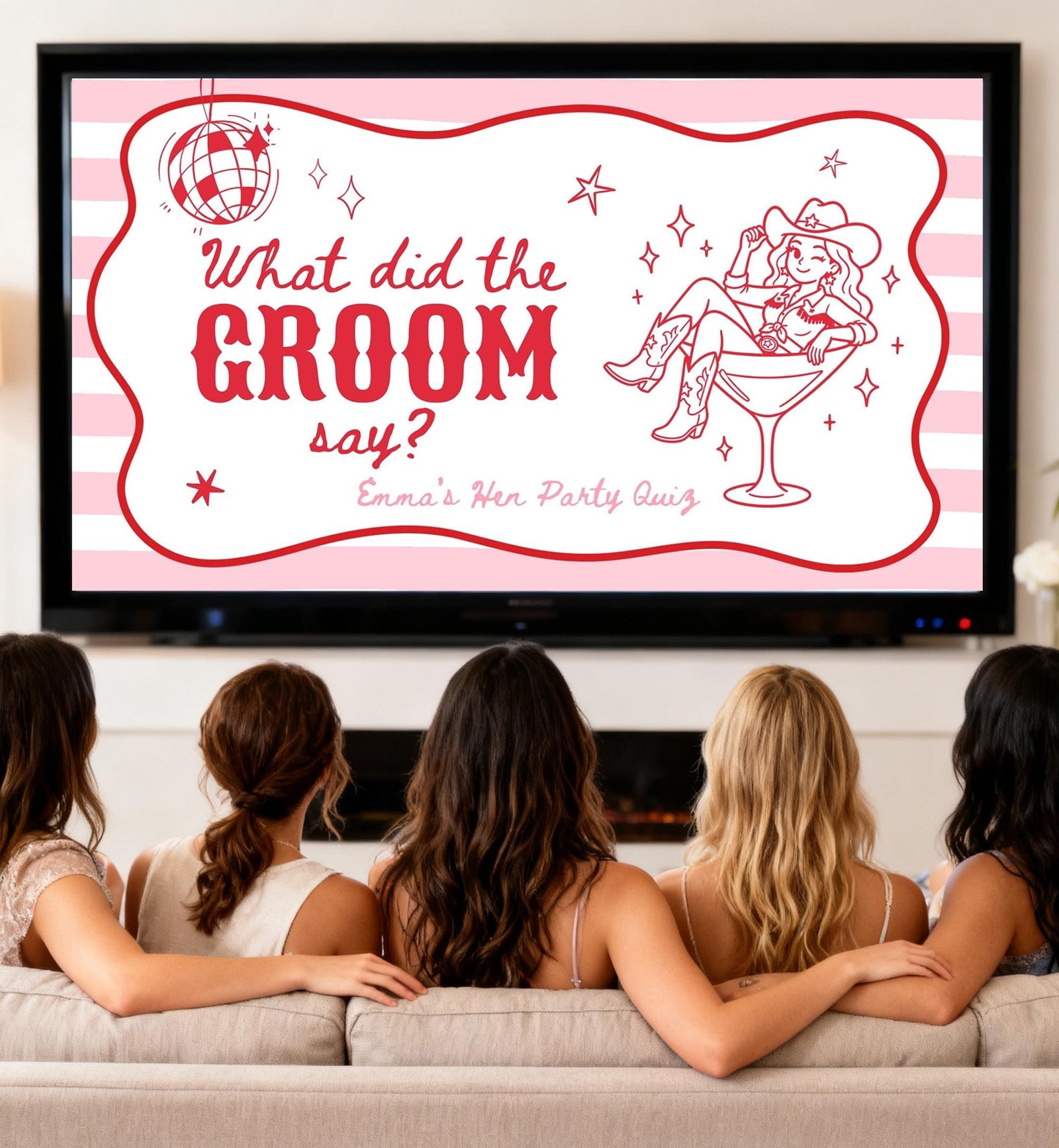 Editable Bachelorette Party Game Pink and Red Hen Party What Did The Groom Say Template Western Last Rodeo Digital Download Canva Template