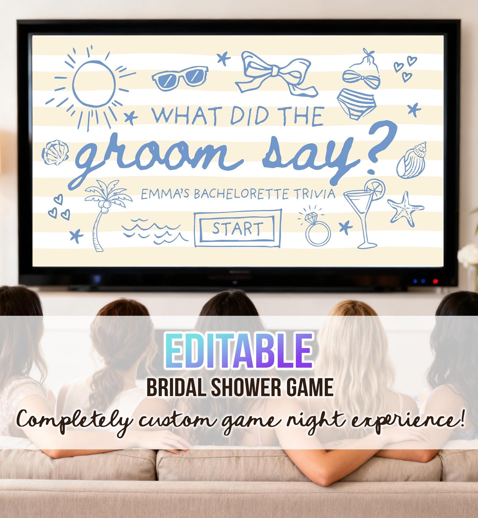 Editable Bachelorette Party Game Bridal Shower Game What Did The Groom Say Template Last Toast on the Coast Digital Download Canva Template