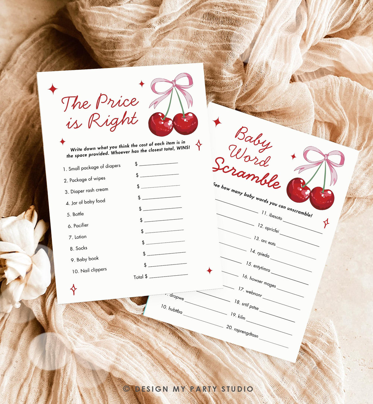 Cherry On Top Baby Shower, Printable Party Activities, Editable Canva Template 0539