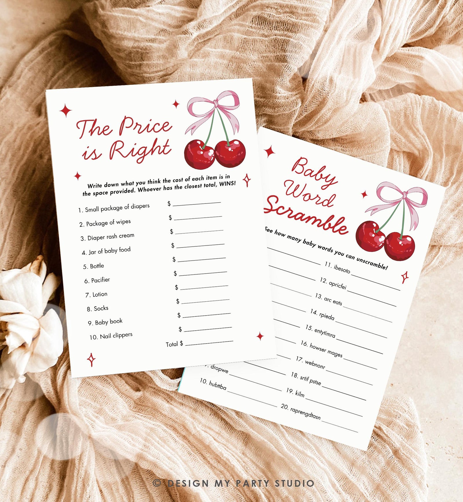 Cherry On Top Baby Shower, Printable Party Activities, Editable Canva Template 0539
