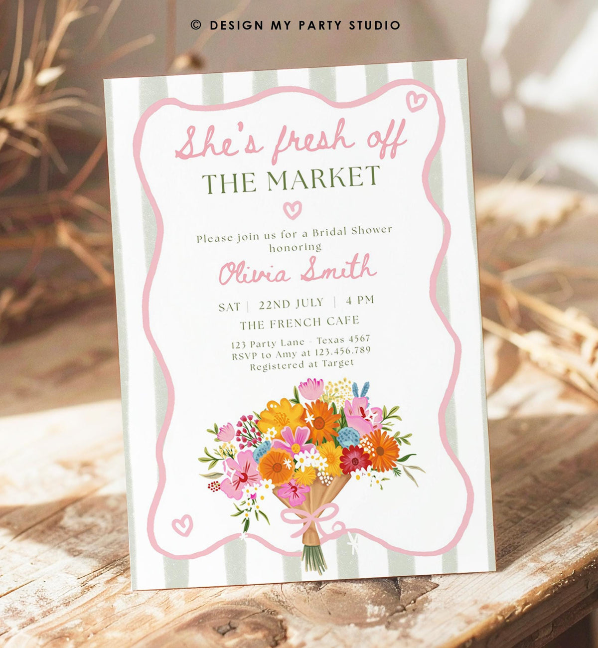 Editable Fresh Off the Market Bridal Shower invitation Farmer's Flower Market Floral Digital Canva Template Instant Download Printable 0573