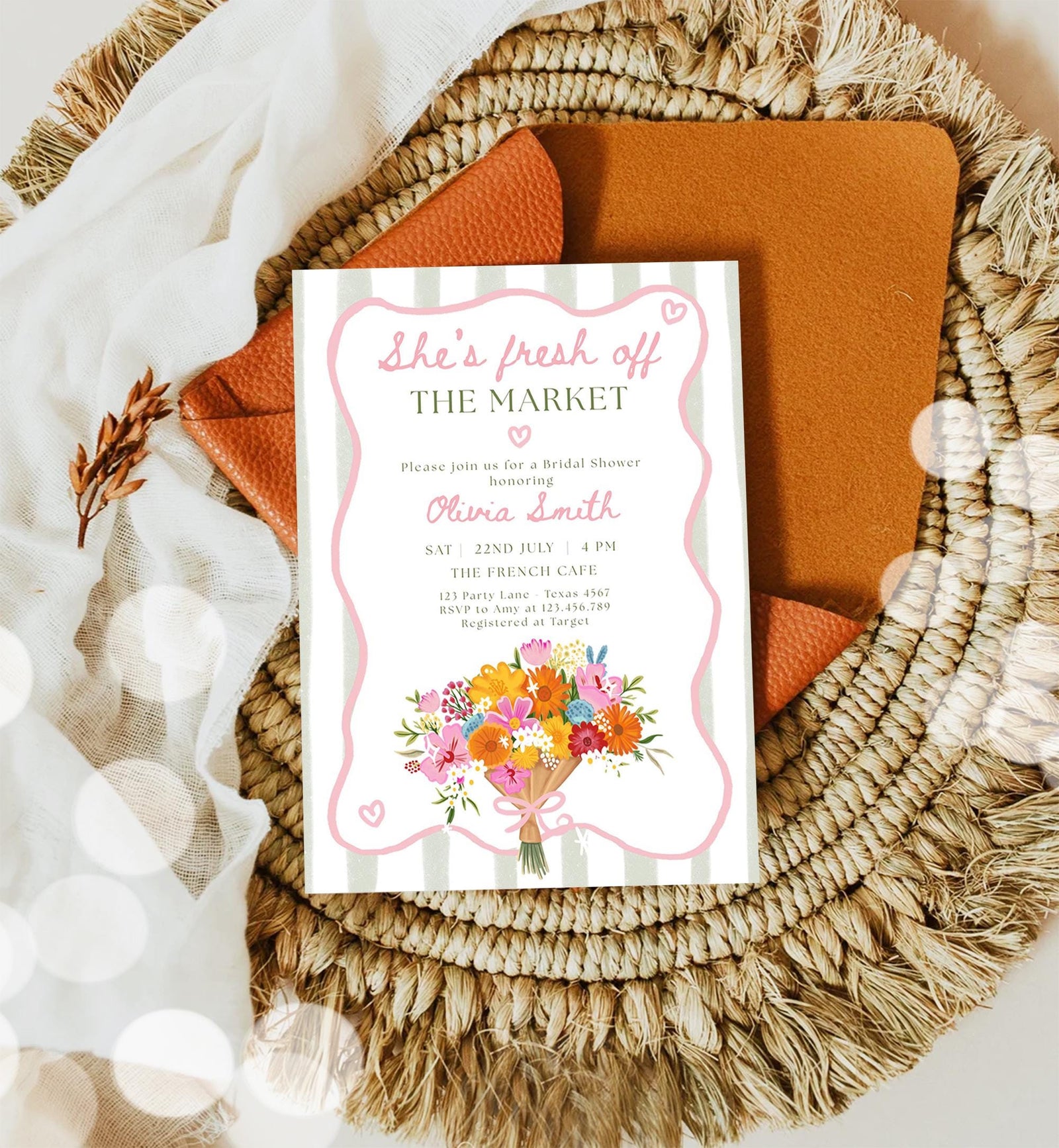 Editable Fresh Off the Market Bridal Shower invitation Farmer's Flower Market Floral Digital Canva Template Instant Download Printable 0573