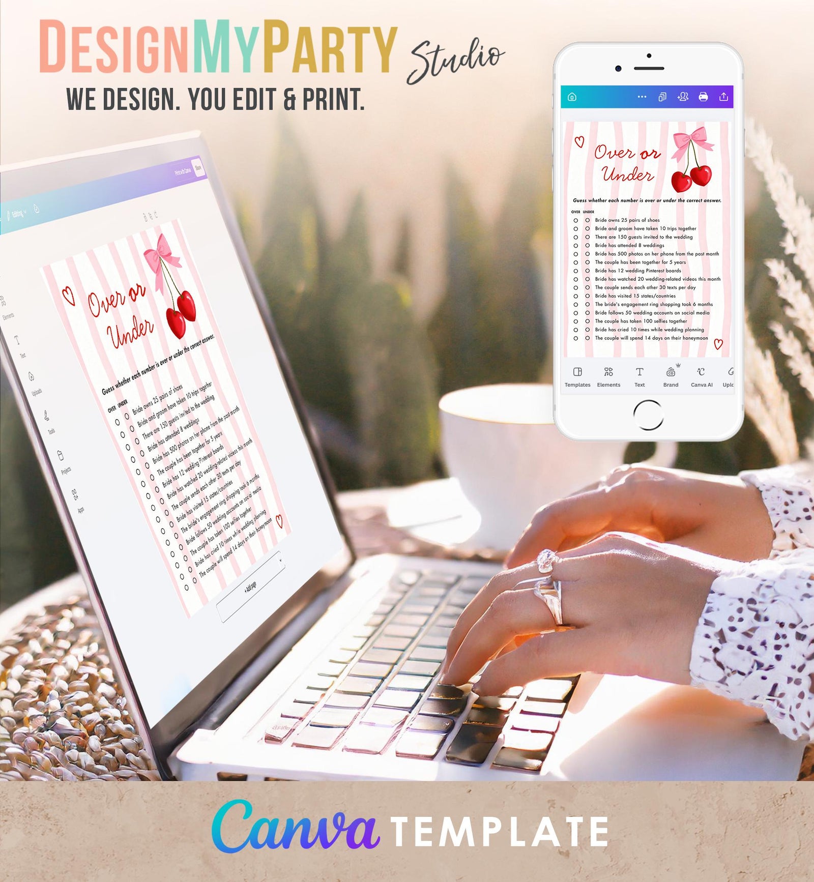 Editable Pink Cherry Bow Bridal Shower Game Bundle Bachelorette Coquette Cherry on Top Digital Download Canva Template Printable 0572