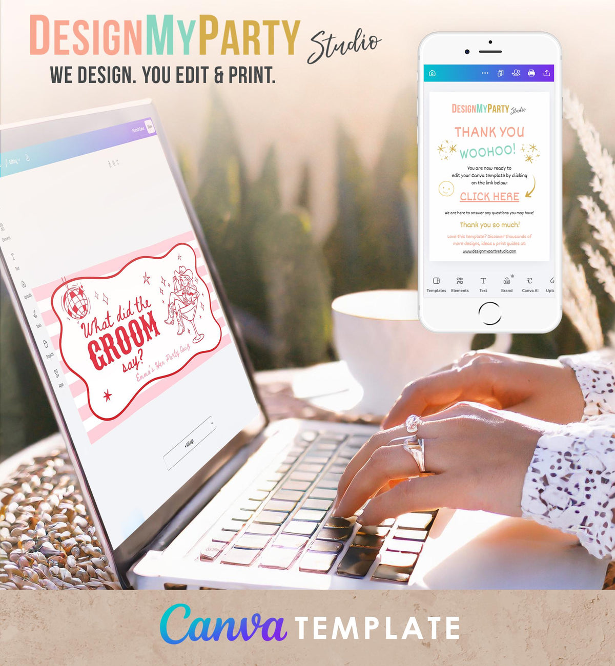 Editable Bachelorette Party Game Pink and Red Hen Party What Did The Groom Say Template Western Last Rodeo Digital Download Canva Template
