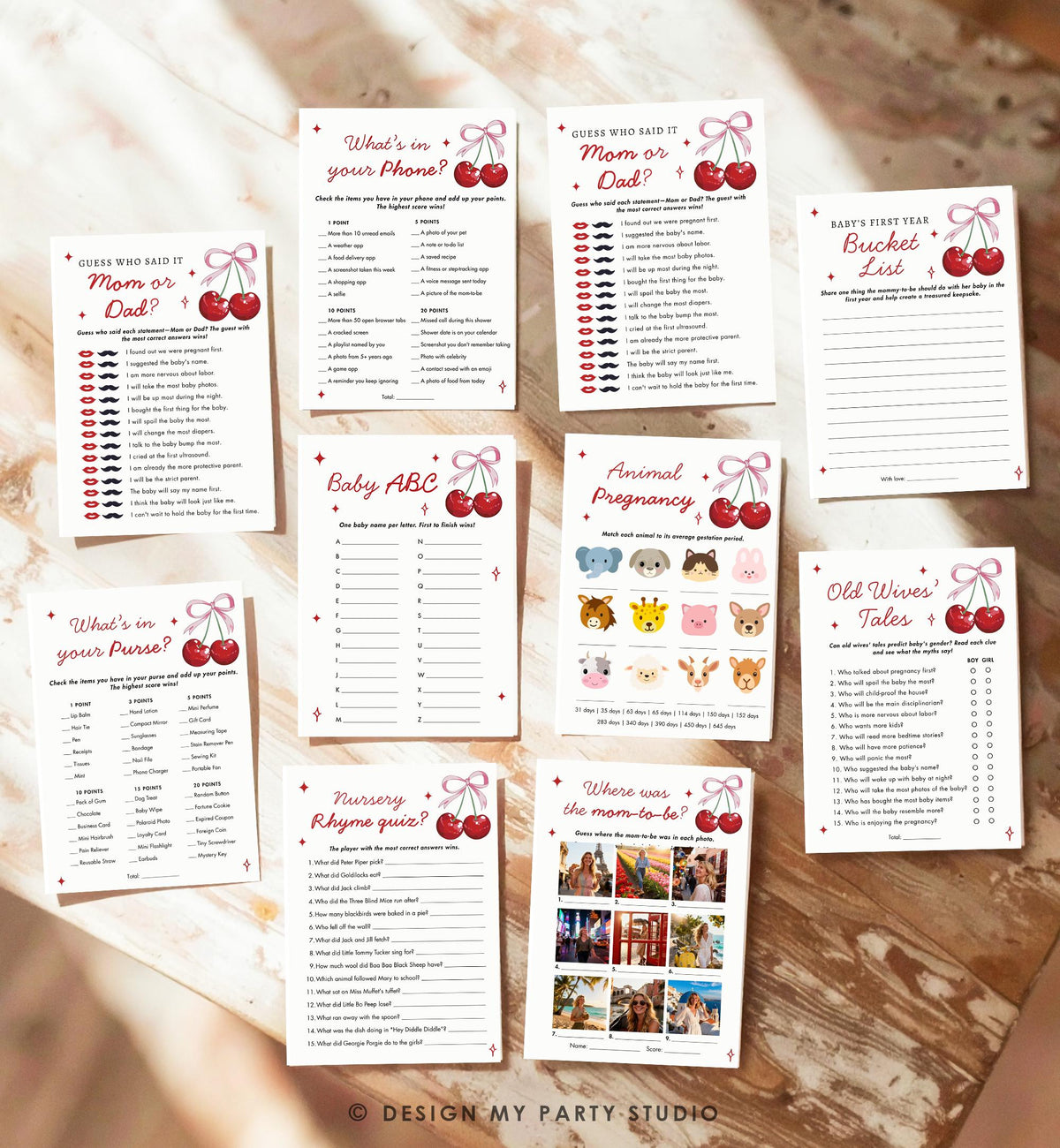 Cherry On Top Baby Shower, Printable Party Activities, Editable Canva Template 0539