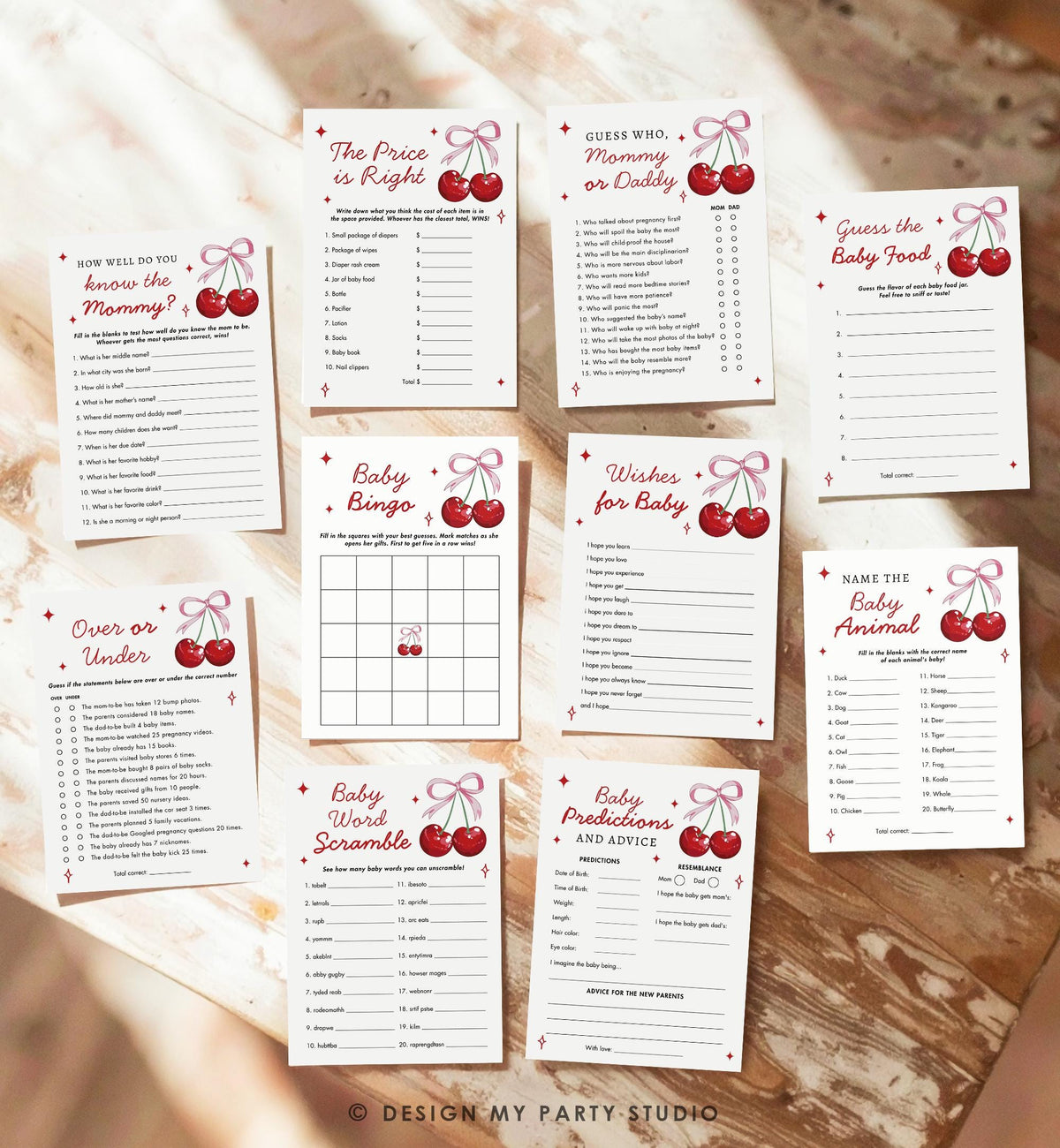 Cherry On Top Baby Shower, Printable Party Activities, Editable Canva Template 0539