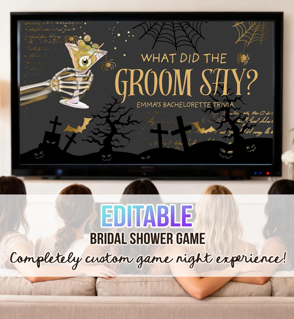 Editable Halloween Bachelorette Party Game Bride What Did The Groom Say Template Costumes Cocktails Drinking Digital Download Canva Template