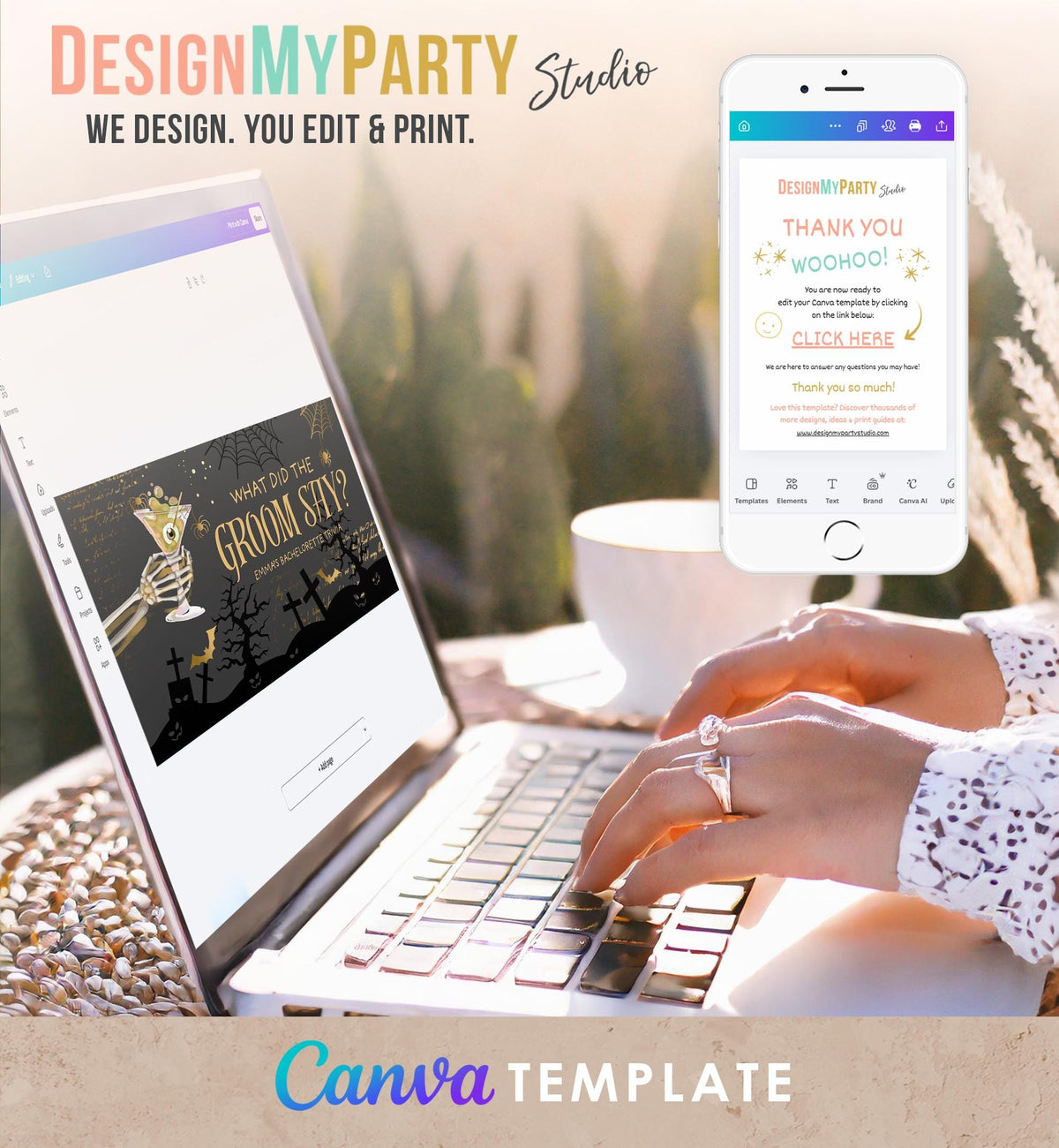 Editable Halloween Bachelorette Party Game Bride What Did The Groom Say Template Costumes Cocktails Drinking Digital Download Canva Template