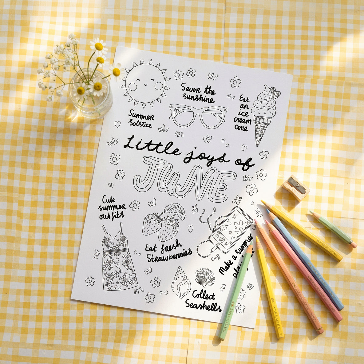June Coloring Page Digital Instand Download Summer Kids Adults