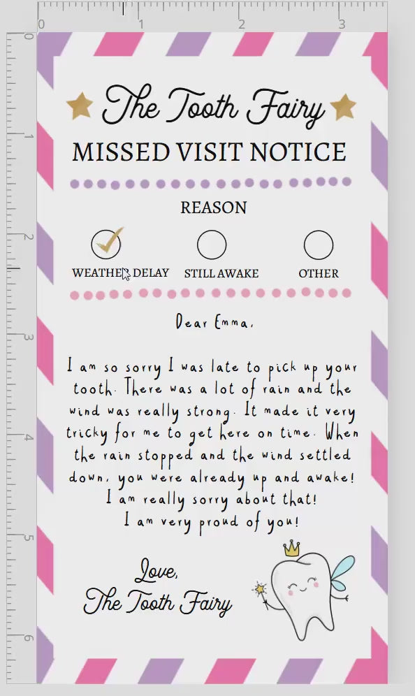 Editable Tooth Fairy Apology Note Official Fairy Note Missed Visit Notice Forgot to Come Kids Fairy Letter Digital Template Printable 0526