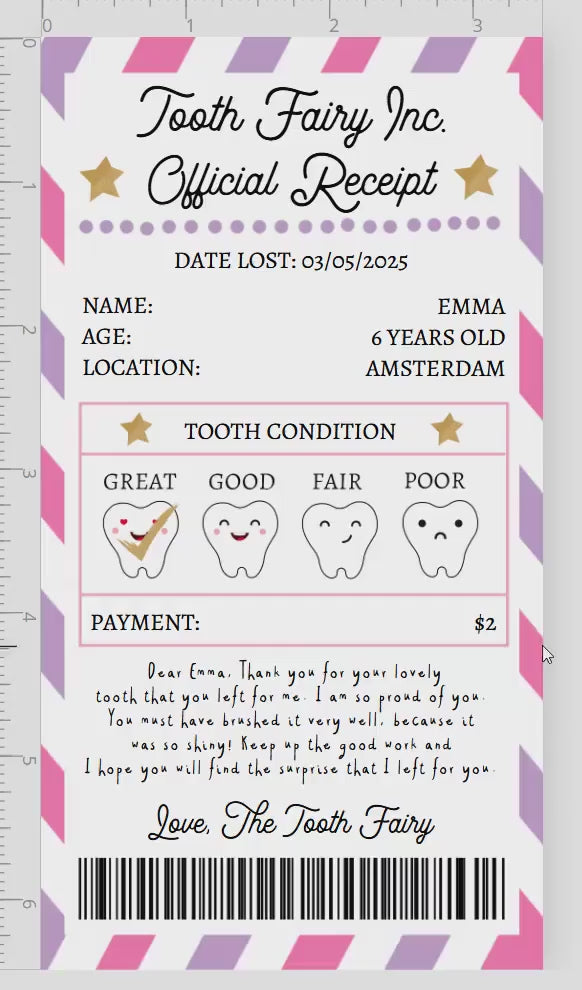 Editable Tooth Fairy Receipt First Lost Tooth Certificate Official Fairy Note Kids Tooth Fairy Letter Girl Digital Template Printable 0526