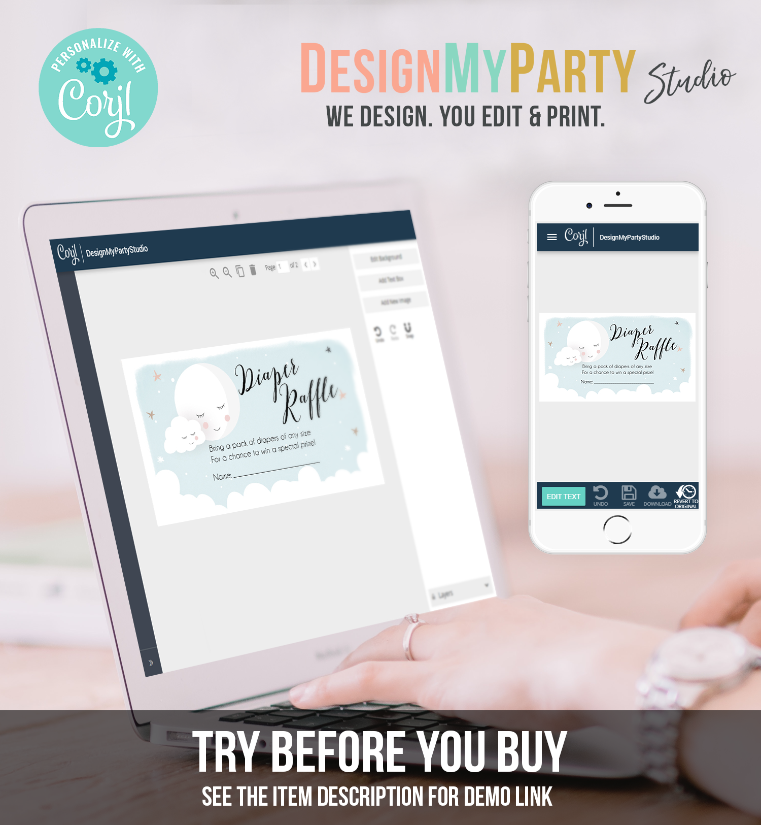 Editable Diaper Raffle Tickets Baby Shower Love You to the Moon and Back Diaper Game Sprinkle Baby Boy Blue Corjl Template Printable 0113