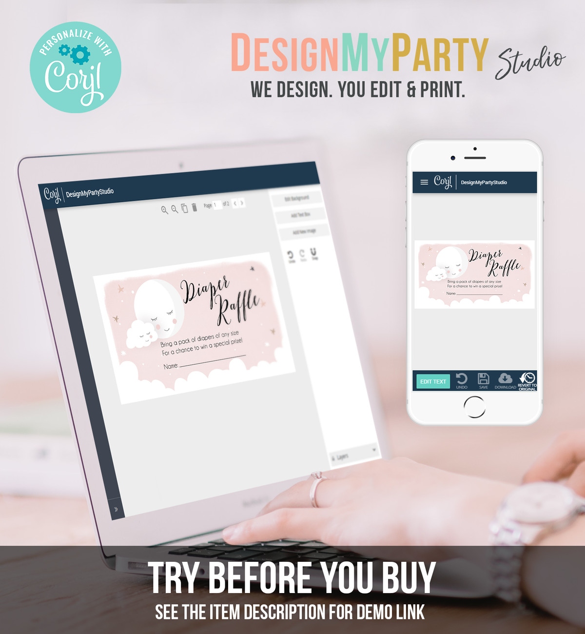 Editable Diaper Raffle Tickets Baby Shower Love You to the Moon and Back Diaper Game Sprinkle Baby Girl Pink Corjl Template Printable 0113