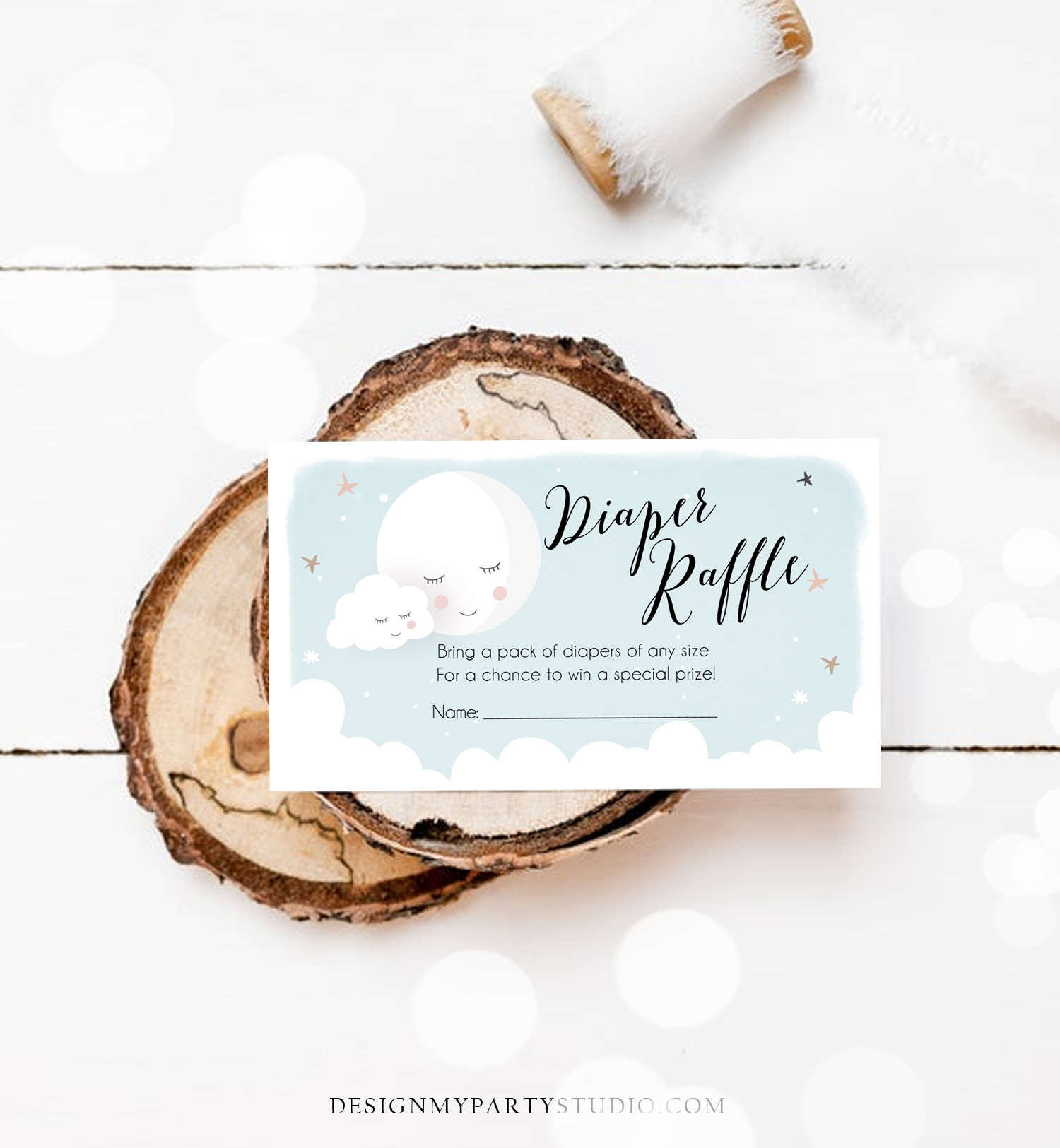 Editable Diaper Raffle Tickets Baby Shower Love You to the Moon and Back Diaper Game Sprinkle Baby Boy Blue Corjl Template Printable 0113