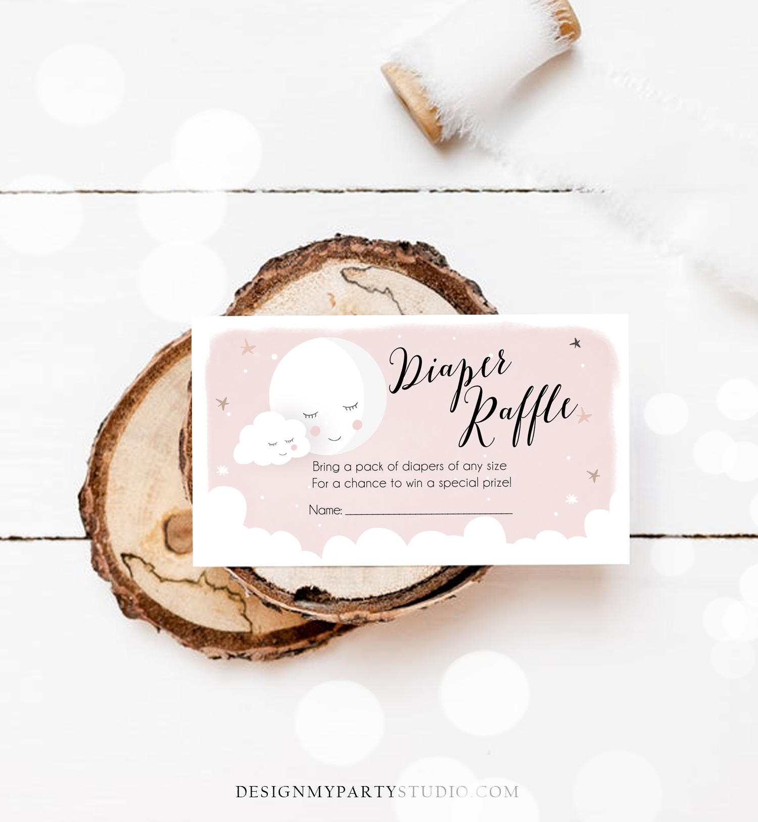 Editable Diaper Raffle Tickets Baby Shower Love You to the Moon and Back Diaper Game Sprinkle Baby Girl Pink Corjl Template Printable 0113